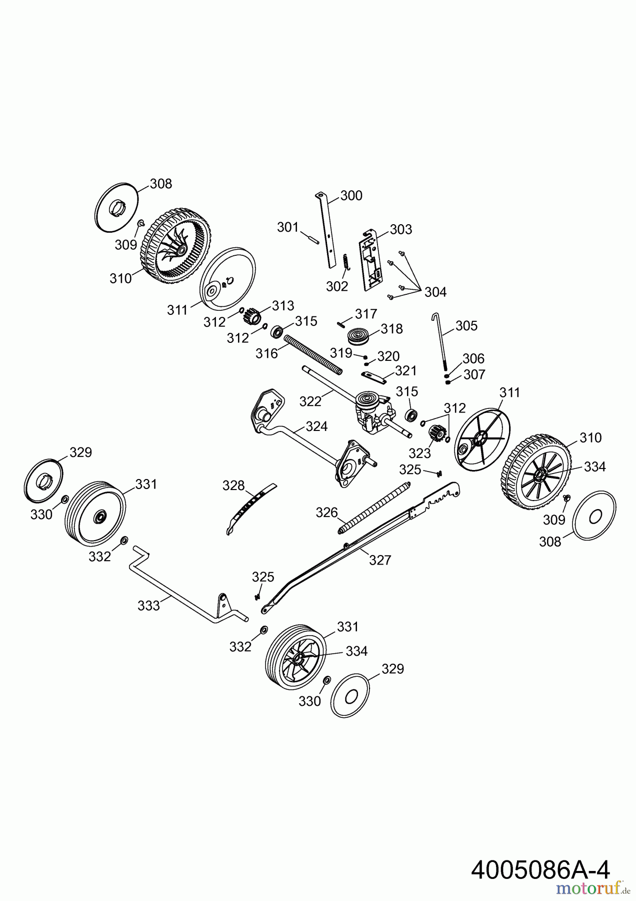  Wolf-Garten Motormäher mit Antrieb Esprit 40 BA 4005086 Serie A  (2008) Räder, Schnitthöhenverstellung