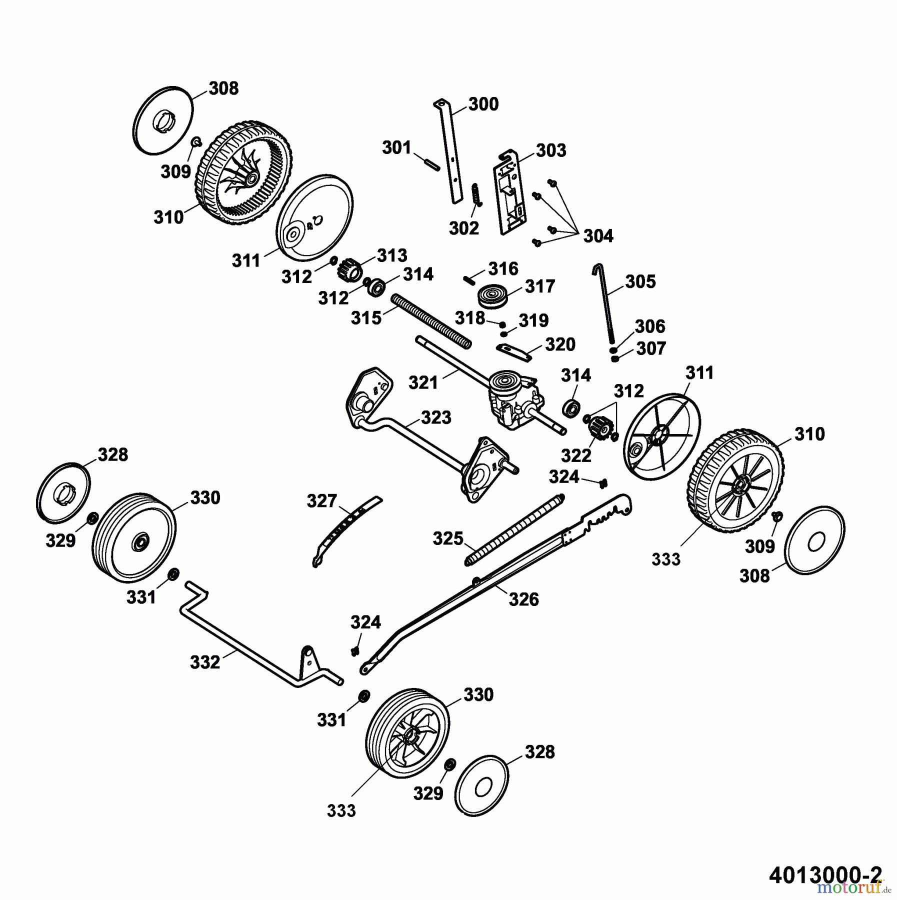  Wolf-Garten Motormäher mit Antrieb Compact plus 40 BA 4013000 Serie A  (2006) Getriebe, Räder, Schnitthöhenverstellung