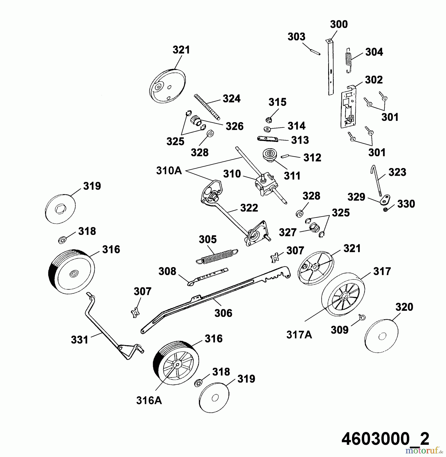  Wolf-Garten Motormäher mit Antrieb Esprit 46 BA 4603000 Serie A  (2005) Höhenverstellung, Räder