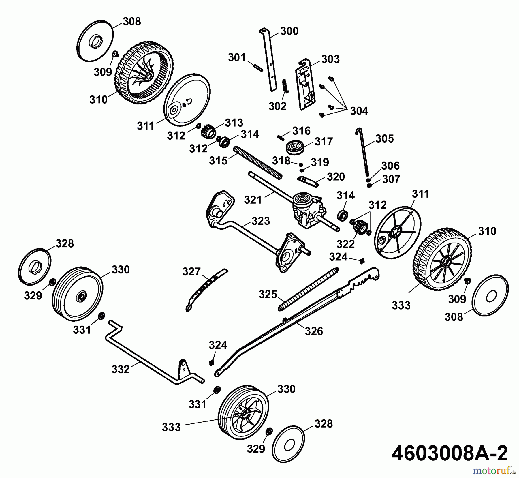  Wolf-Garten Motormäher mit Antrieb HBM Power 46 BA 4603008 Serie A  (2008) Getriebe, Räder, Schnitthöhenverstellung