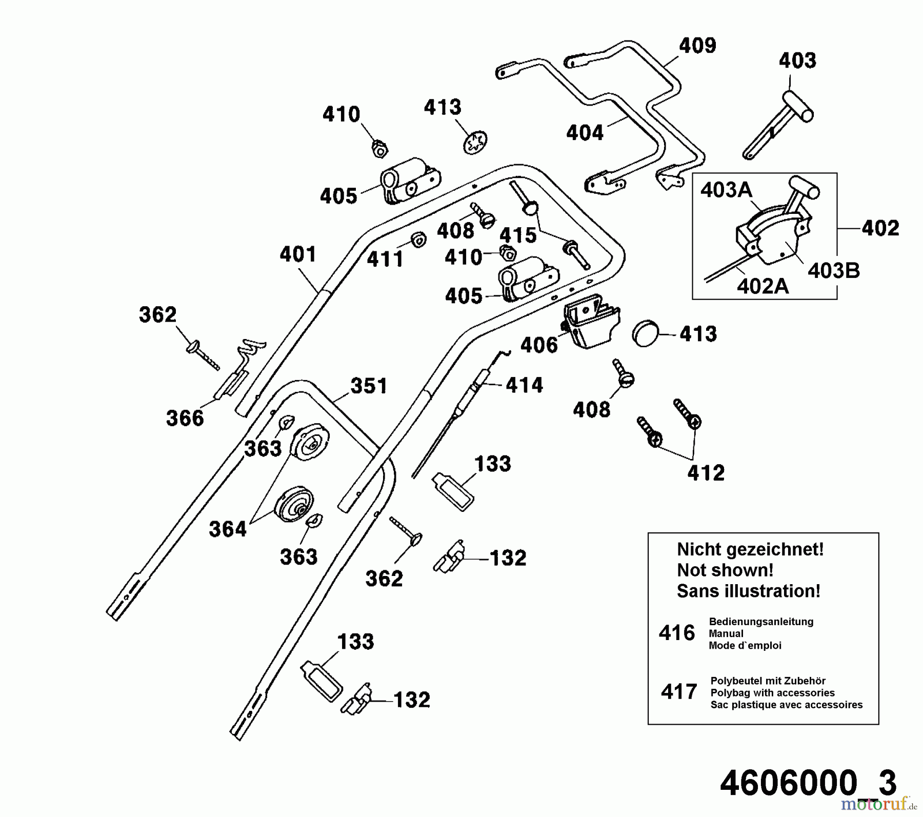  Wolf-Garten Motormäher mit Antrieb B 46 TBA 4606000 Serie A  (2001) Holm