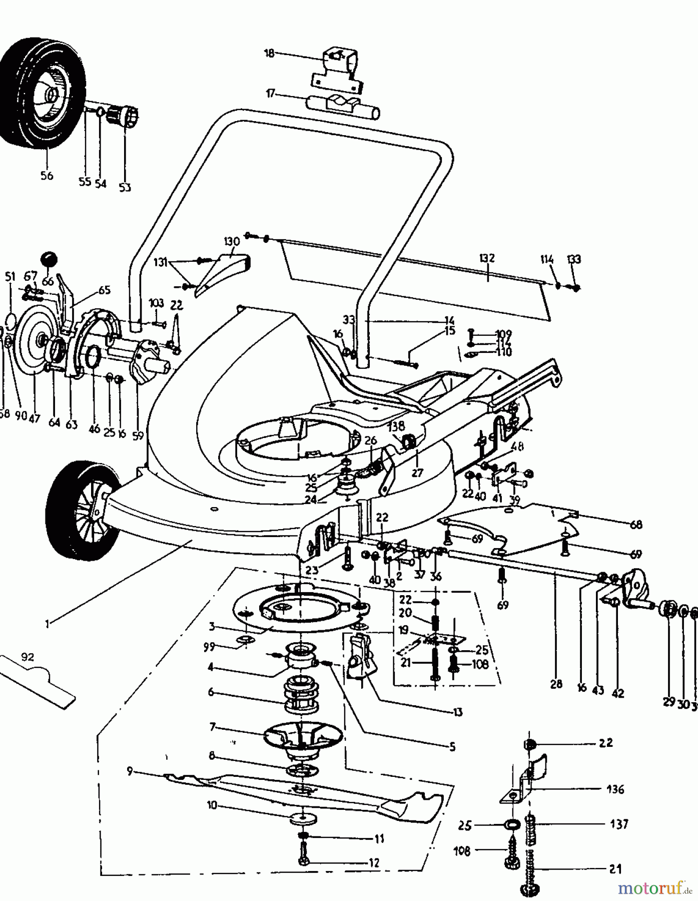  Wolf-Garten Motormäher mit Antrieb 6.51 BA 6950580 Serie A  (2000) Messer, Räder