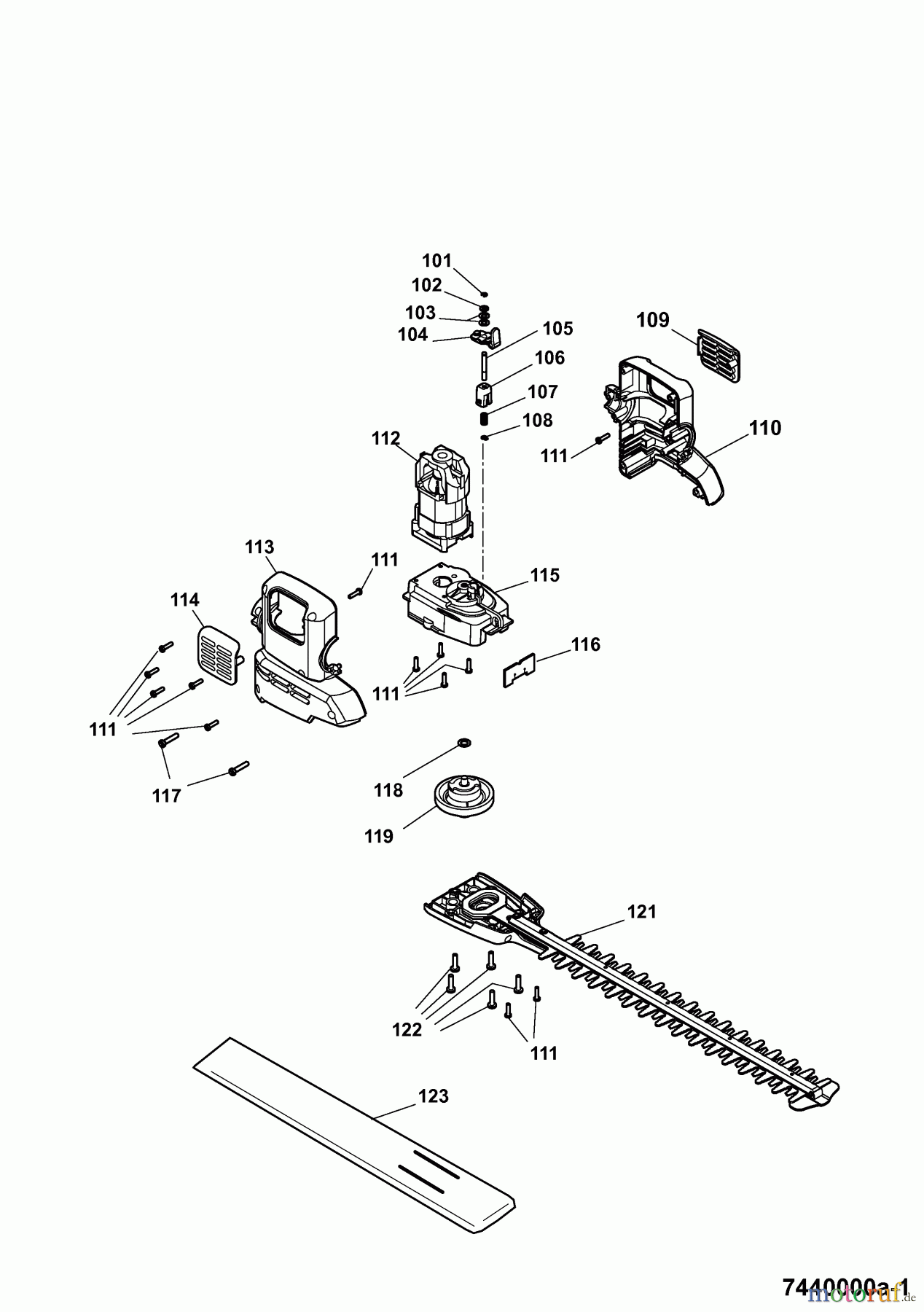 Wolf-Garten Heckenscheren HSE 45 V 7440000 Serie A  (2007) Messer, Messeraufnahme, Motor