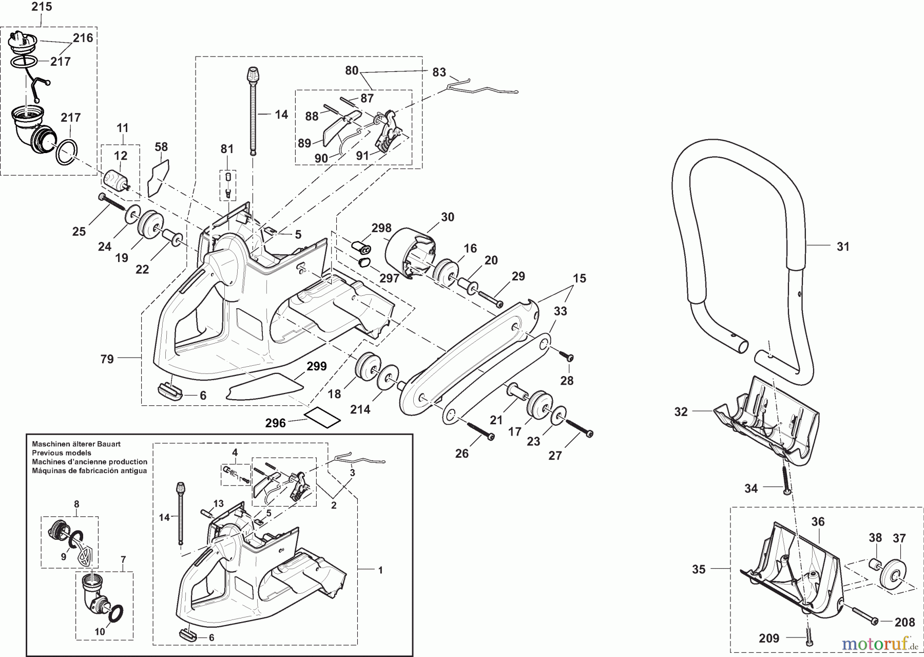  Dolmar Trennschleifer Benzin PC-7314 CD 1  Tankeinheit und Handgriffe