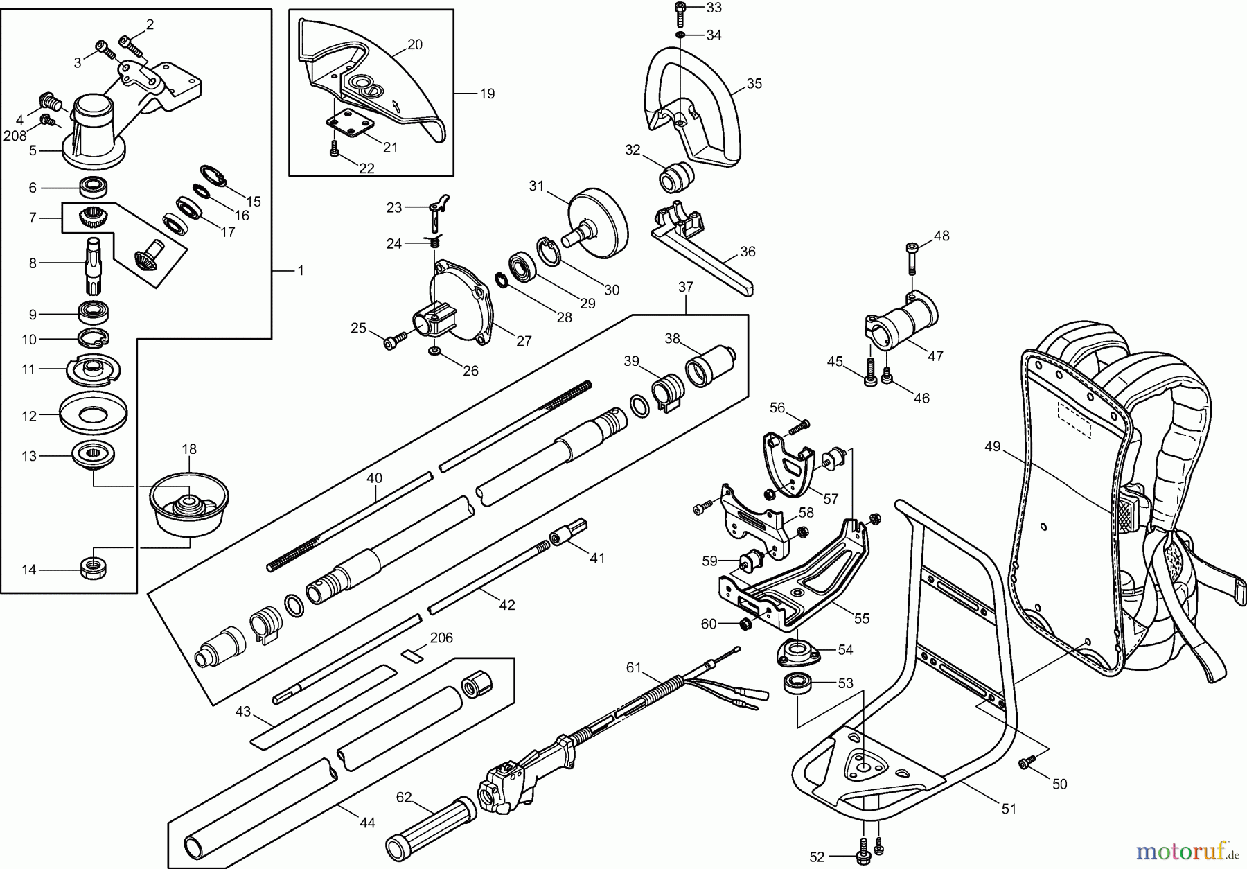 Dolmar Motorsensen & Trimmer Benzin 4-Takt MS3524R 1 Hauptrohr, Griff, Schutzhaube, Getriebe