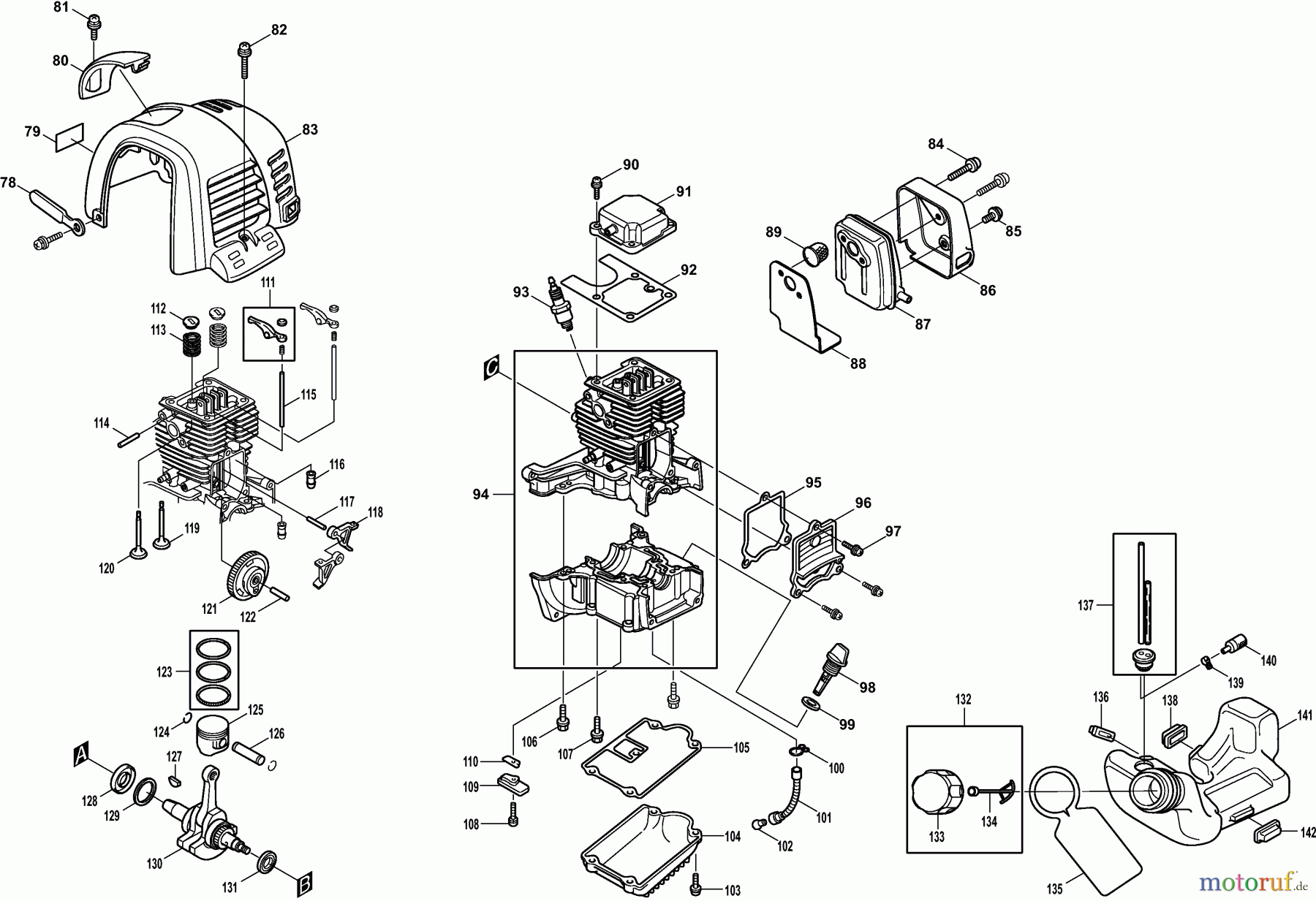 Dolmar Motorsensen & Trimmer Benzin 4-Takt MS3524R 2 Kurbelgehäuse, Zylinder, Schalldämpfer