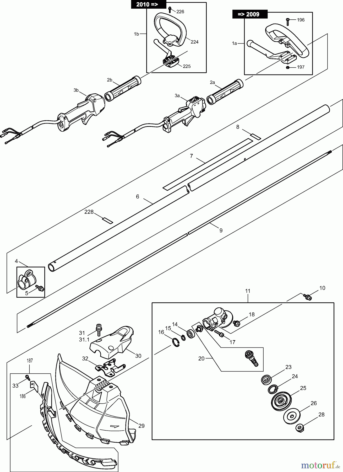 Dolmar Motorsensen & Trimmer Benzin 4-Takt MS-245.4 C (USA) 1 Hauptrohr, Griff, Schutzhaube, Getriebegehäuse