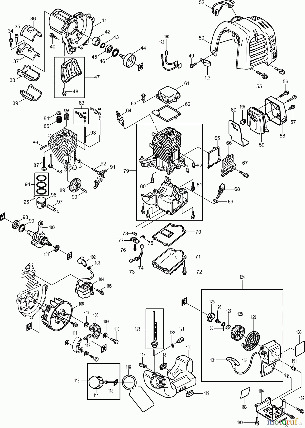 Dolmar Motorsensen & Trimmer Benzin 4-Takt MS-245.4 C (USA) 3 Kurbelgehäuse, Zylinder, Zündung, Schalldämpfer, Kraftstofftank