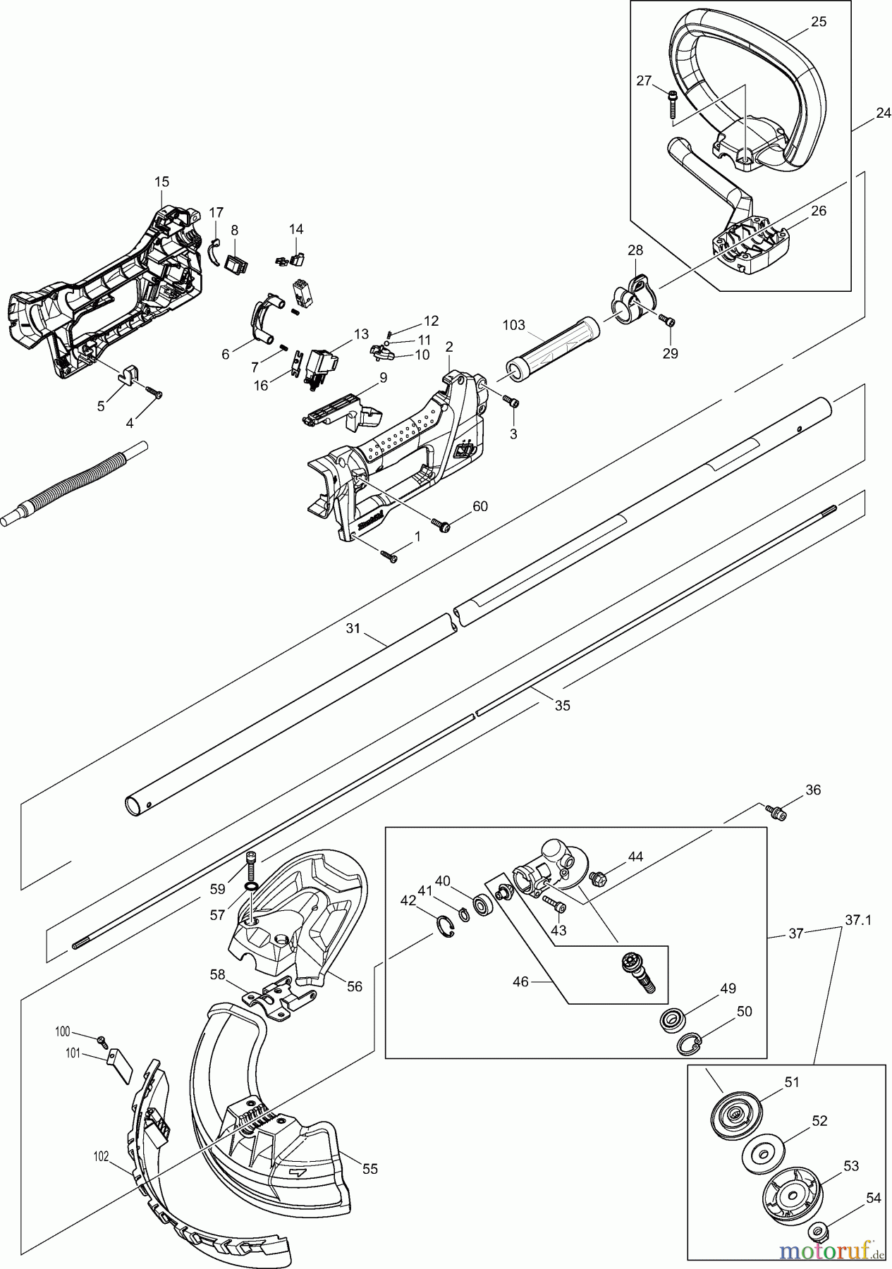  Dolmar Motorsensen & Trimmer Akku AT-3631 C 1  Hauptrohr, Griff, Schutzhaube, Getriebe