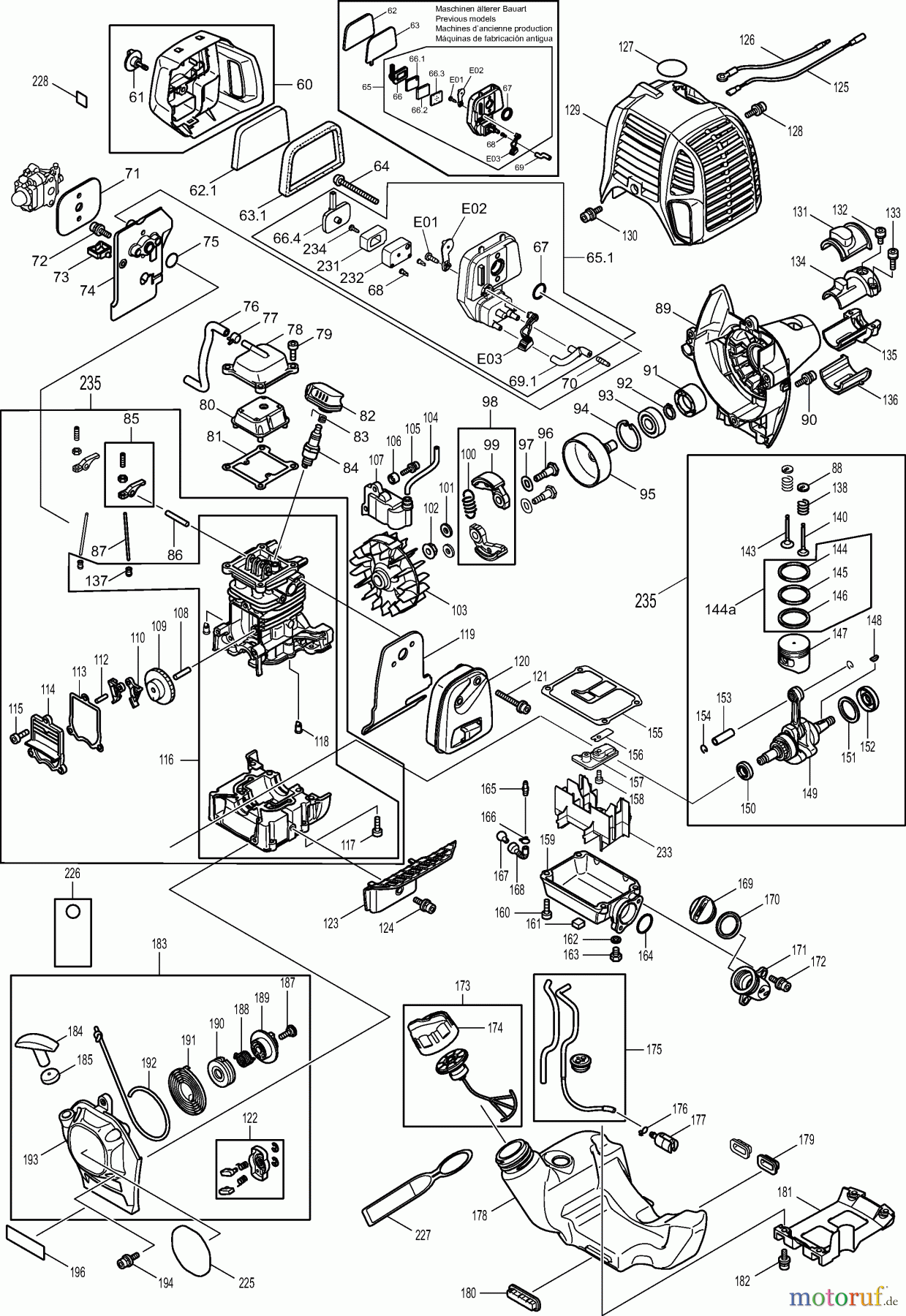  Dolmar Motorsensen & Trimmer Benzin 4-Takt MS-246.4 UE 2  Kurbelgehäuse, Zylinder, Zündung, Schalldämpfer, Kraftstofftank