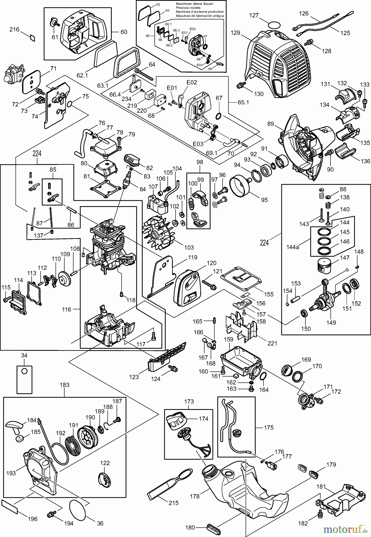Dolmar Motorsensen & Trimmer Benzin 4-Takt MS-246.4 C (USA) 3 Kurbelgehäuse, Zylinder, Zündung, Schalldämpfer, Kraftstofftank