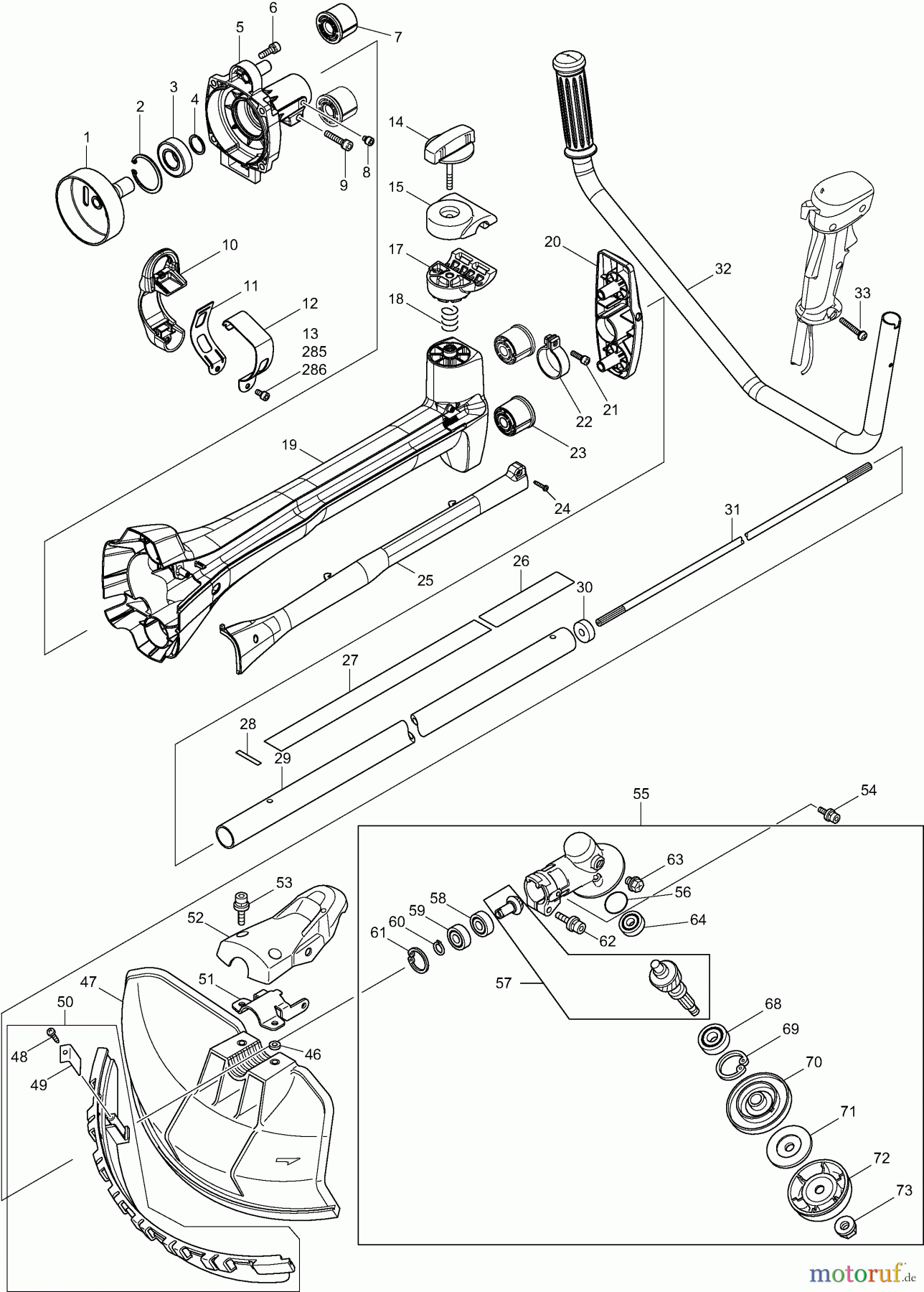 Dolmar Motorsensen & Trimmer Benzin 4-Takt MS43004U 1 Hauptrohr, Griff, Schutzhaube, Getriebegehäuse