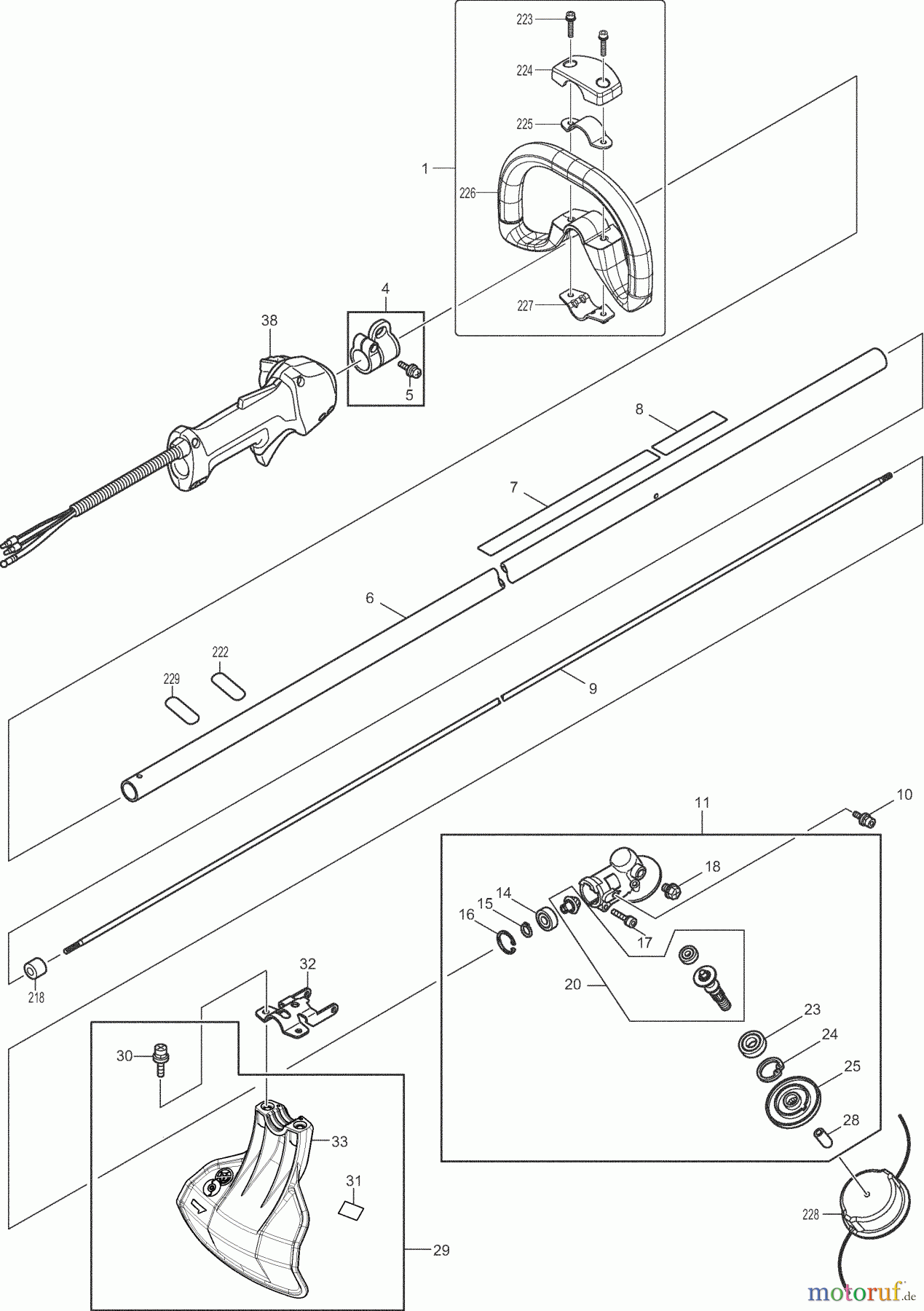 Dolmar Motorsensen & Trimmer Benzin 4-Takt MS-256.4 C (USA) 1 Hauptrohr, Griff, Schutzhaube, Getriebe