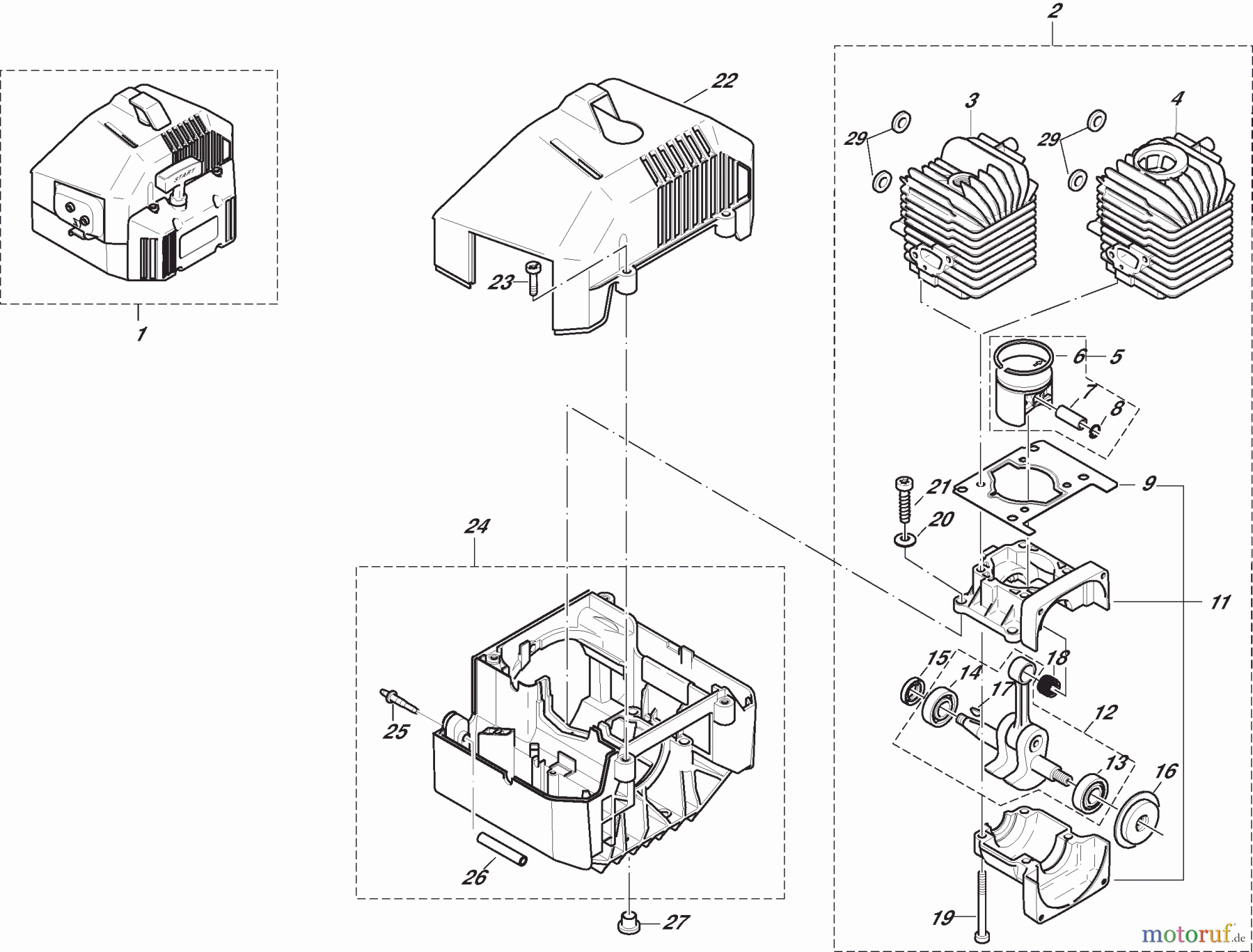  Dolmar Motorsensen & Trimmer Benzin 2-Takt MS4011U 1  Zylinder, Kurbelgehäuse, Haube