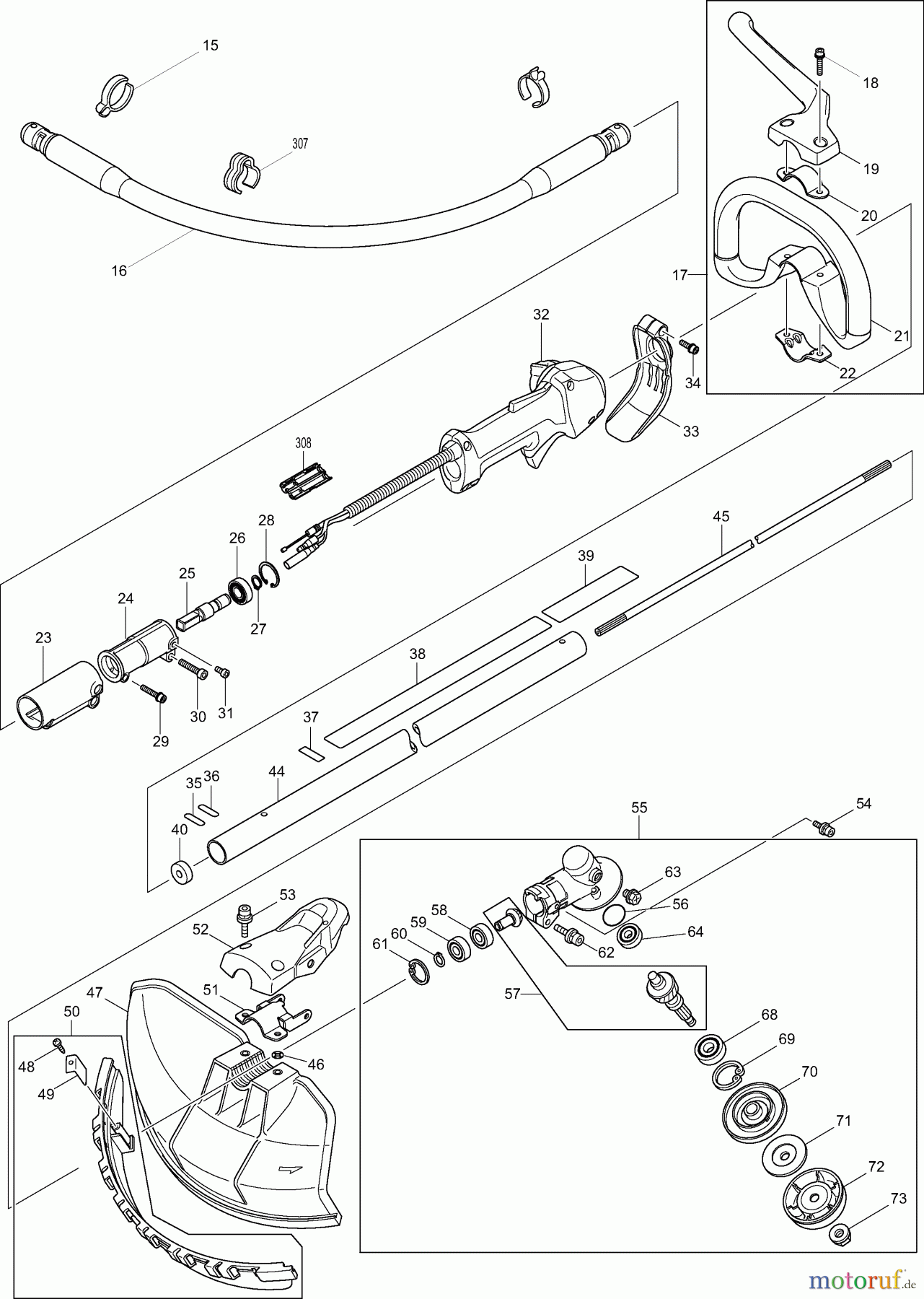 Dolmar Motorsensen & Trimmer Benzin 4-Takt MS43004R 2 Hauptrohr, Getriebe, Schutzhaube