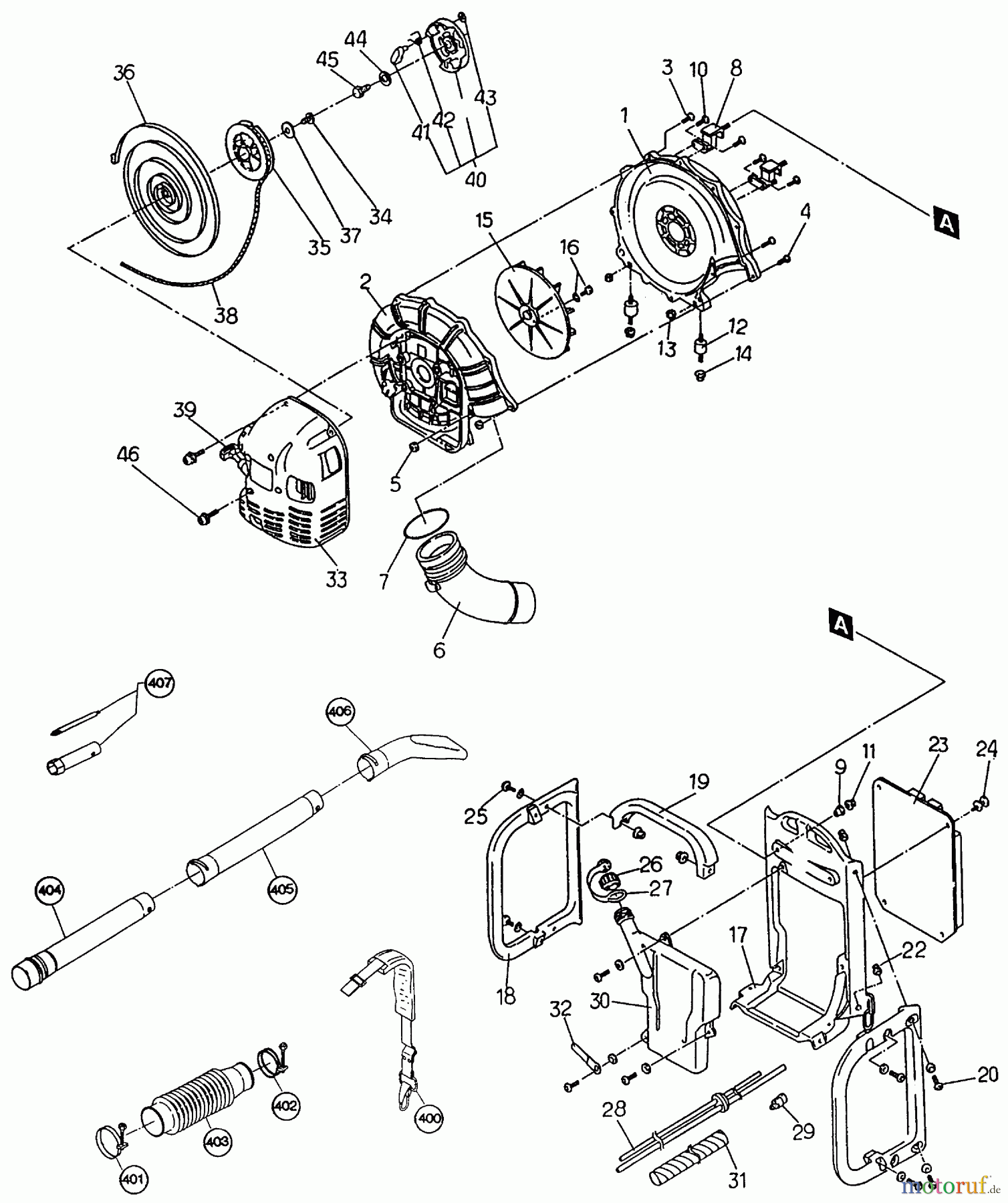  Dolmar Blasgeräte Benzin PB-500 R (USA) 1  Gebläsegehäuse, Tragegestell, Anwerfvorrichtung, Tank, Zubehör