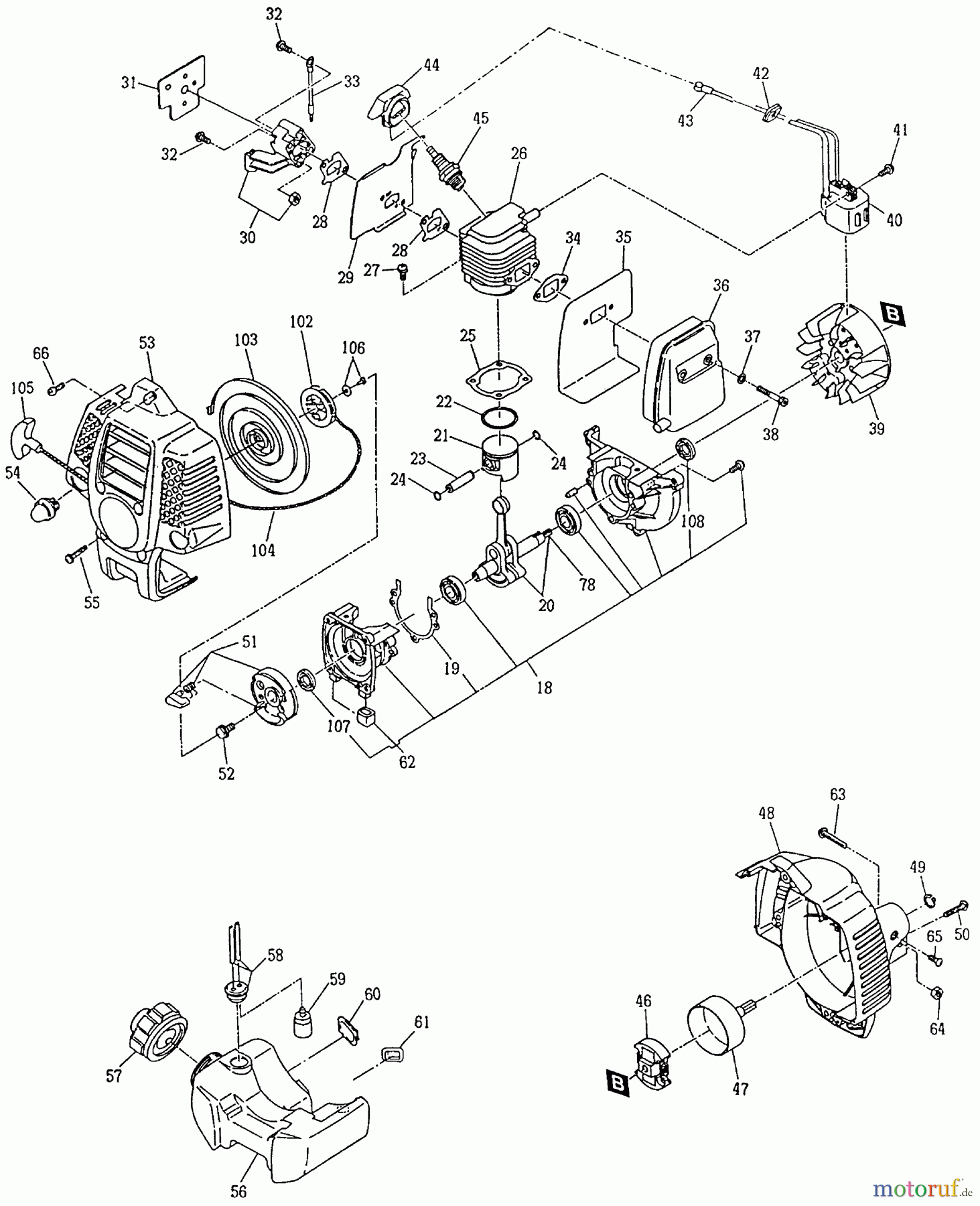  Dolmar Motorsensen & Trimmer Benzin 2-Takt LT-250 (USA) 5  Motor, Anwerfvorrichtung, Kupplung, Kraftstofftank, Schalldämpfer