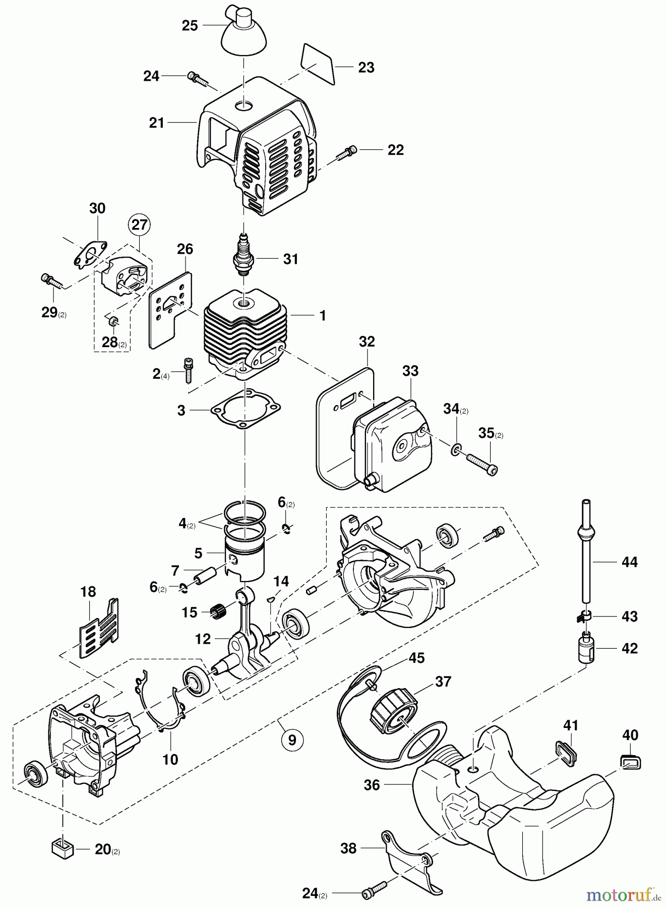  Dolmar Motorsensen & Trimmer Benzin 2-Takt MS-2300 2  Zylinder, Kurbeltrieb, Auspufftopf, Tank