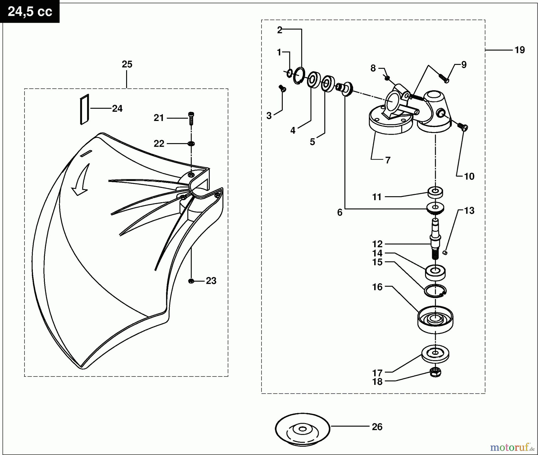 Dolmar Motorsensen & Trimmer Benzin 4-Takt MS-252.4 U 14 Schutzhaube, Winkelgetriebe