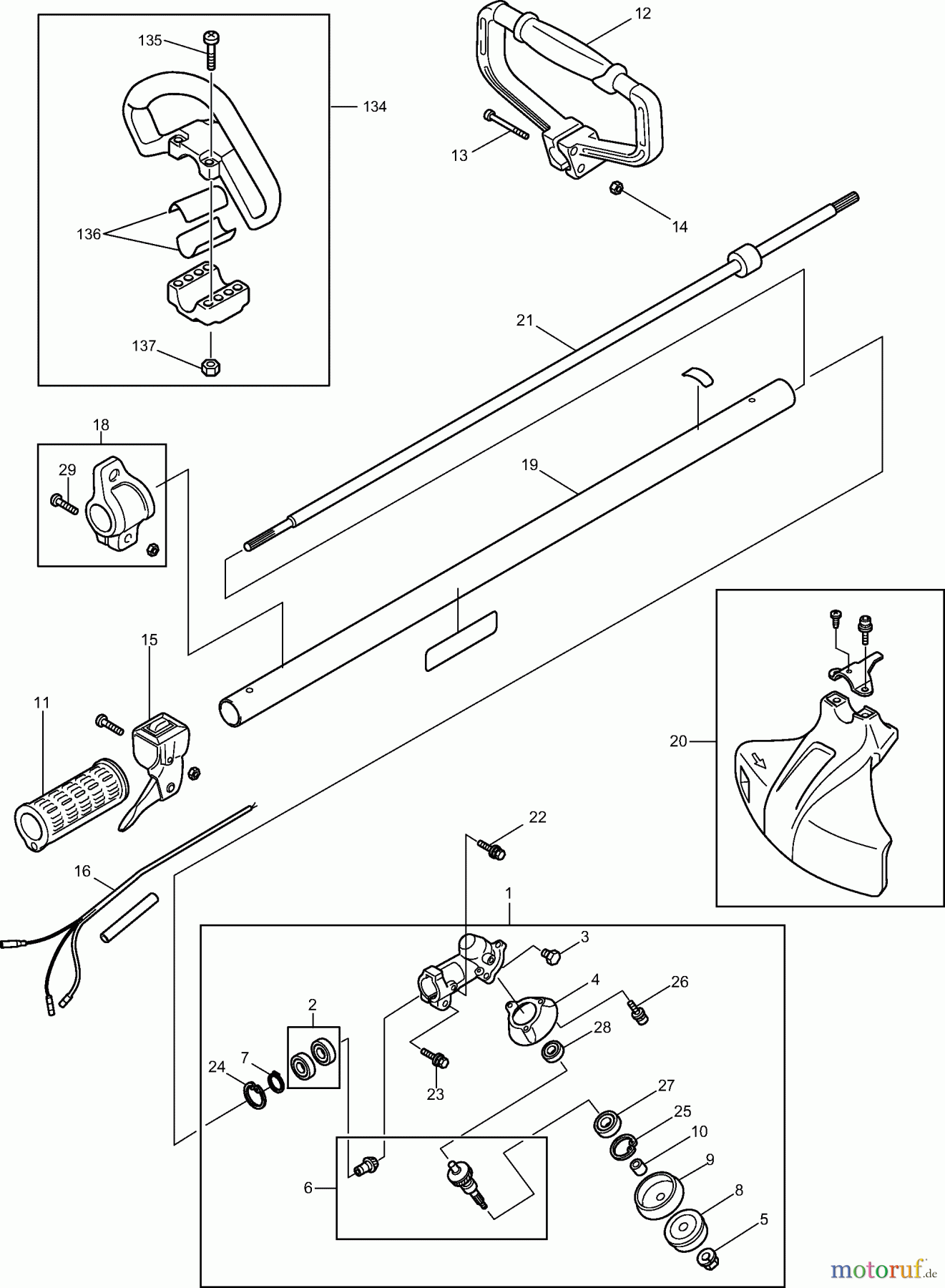  Dolmar Motorsensen & Trimmer Benzin 2-Takt MS-3210 (USA) 1  Hauptrohr, Griff, Schutzhaube, Getriebegehäuse, Steuerhebel