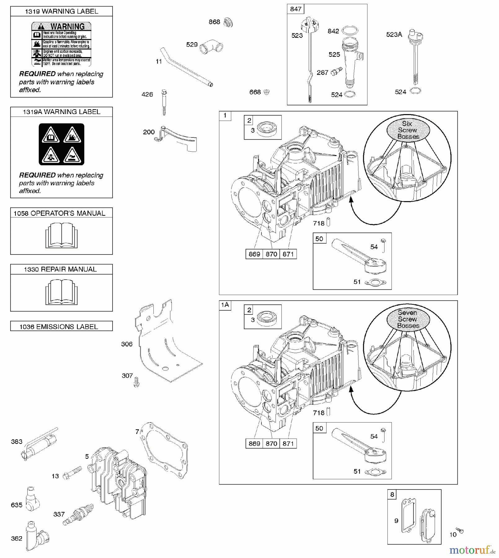  Viking Motoren B & S 09. . . 09T502-0147-B1 E - Zylinder, Zylinderkopf, Schmierung, Bedien