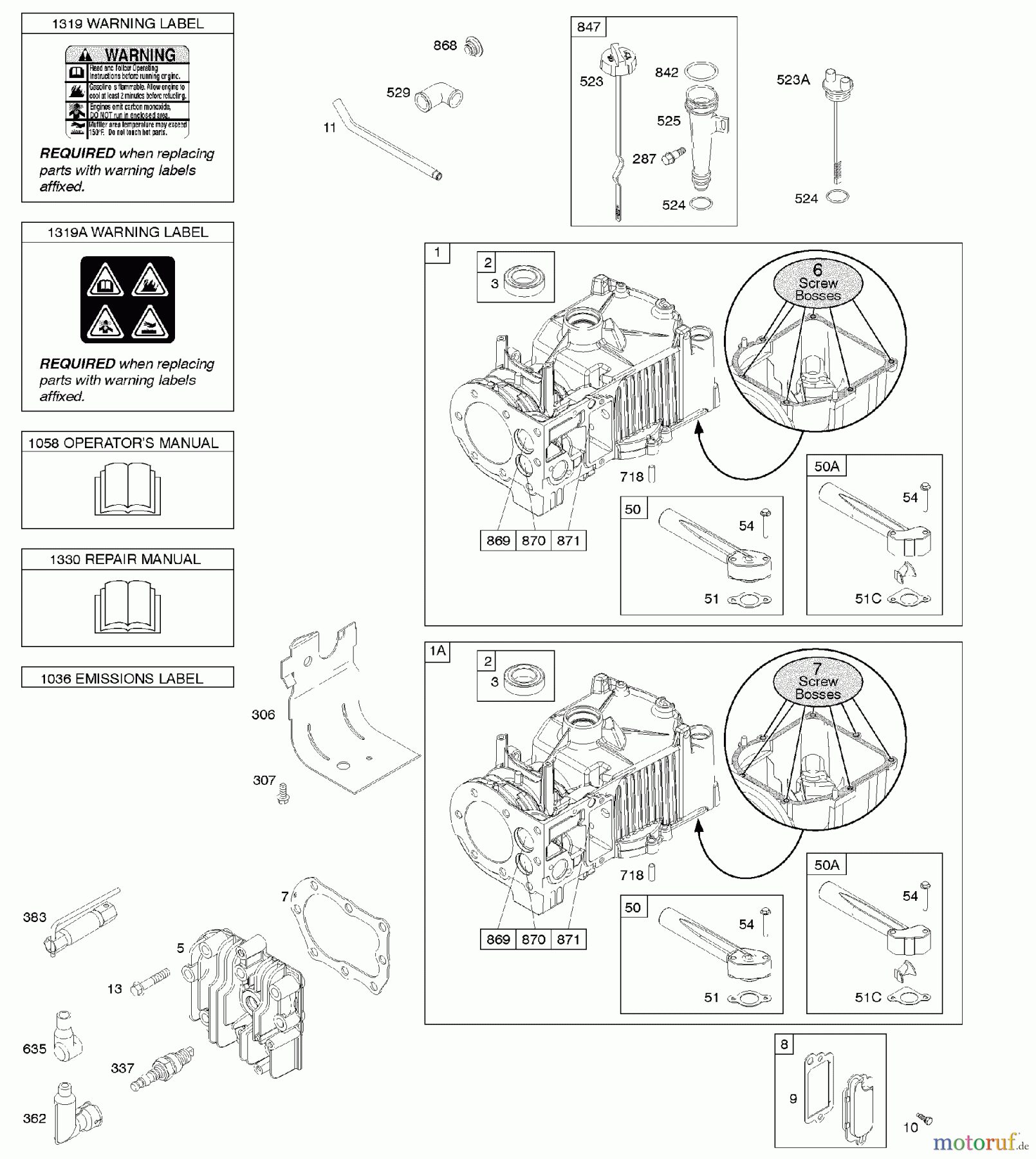  Viking Motoren B & S 10. . . 10T802-0198-H1 F - Zylinder, Zylinderkopf, Schmierung, Bedien