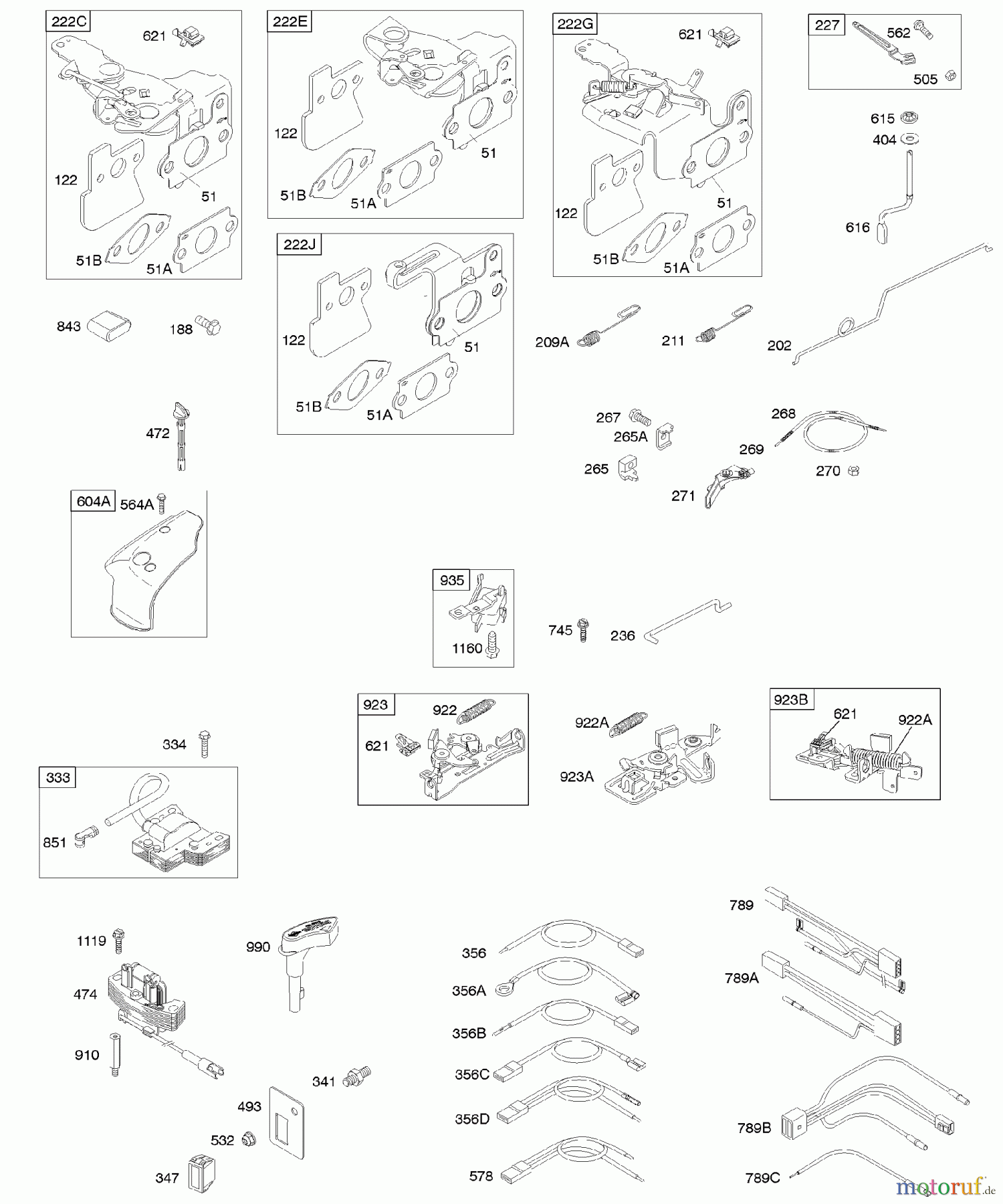  Viking Motoren B & S 12. . . 121602-0383-E1 C - Bremse, Bedienelemente, Reglerfeder, Zündu