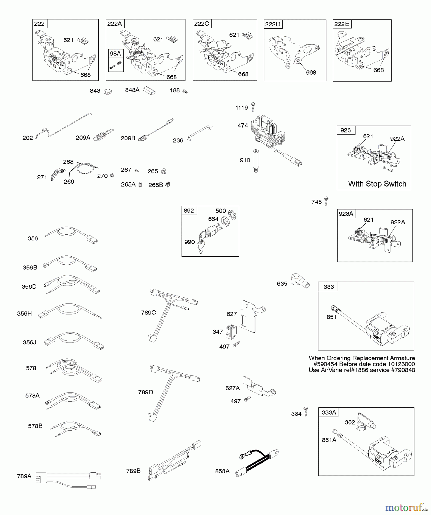  Viking Motoren B & S 12. . . 126T02-0280-B1 F - Bedienelemente, elektrische Anlage, Schwun