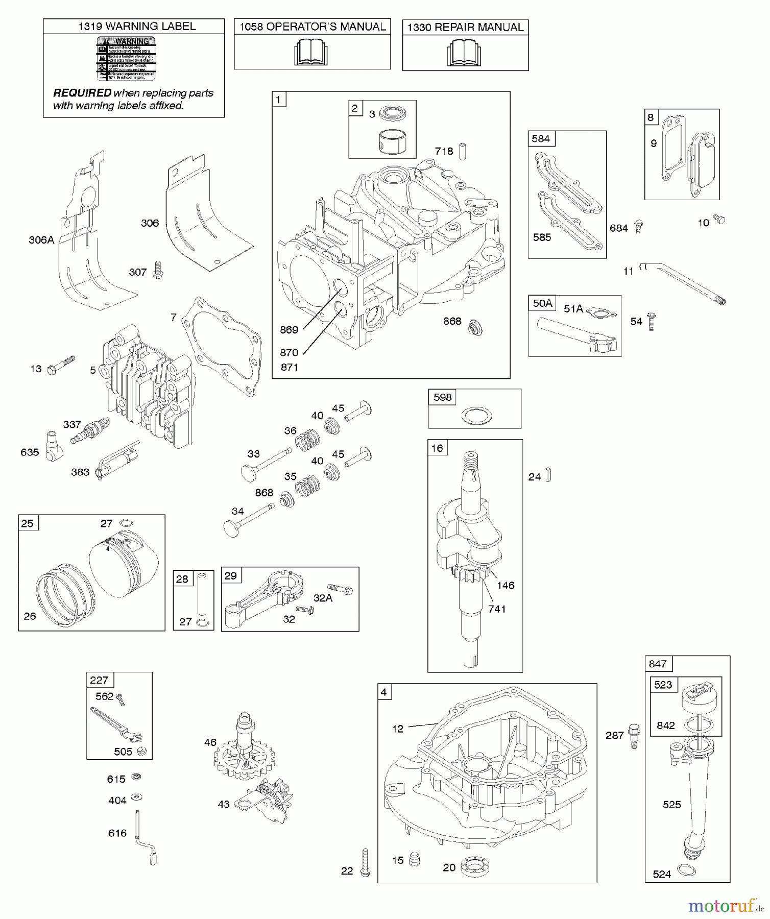  Viking Motoren B & S 12. . . 126T02-0281-B1 D - Nockenwelle, Kurbelwelle, Zylinder, Motors