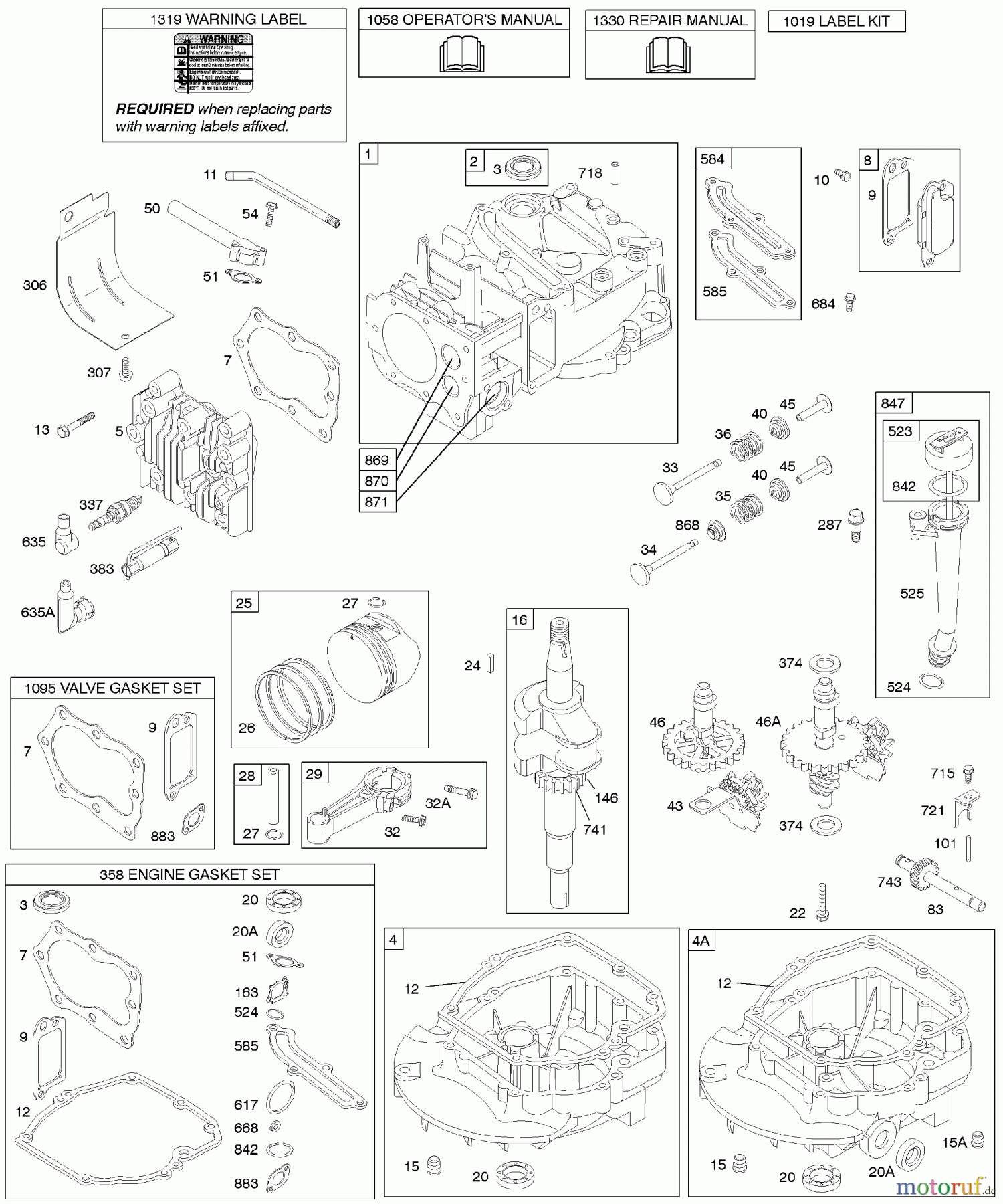  Viking Motoren B & S 12. . . 127802-1766-B1 D - Nockenwelle, Kurbelwelle, Zylinder, Motors