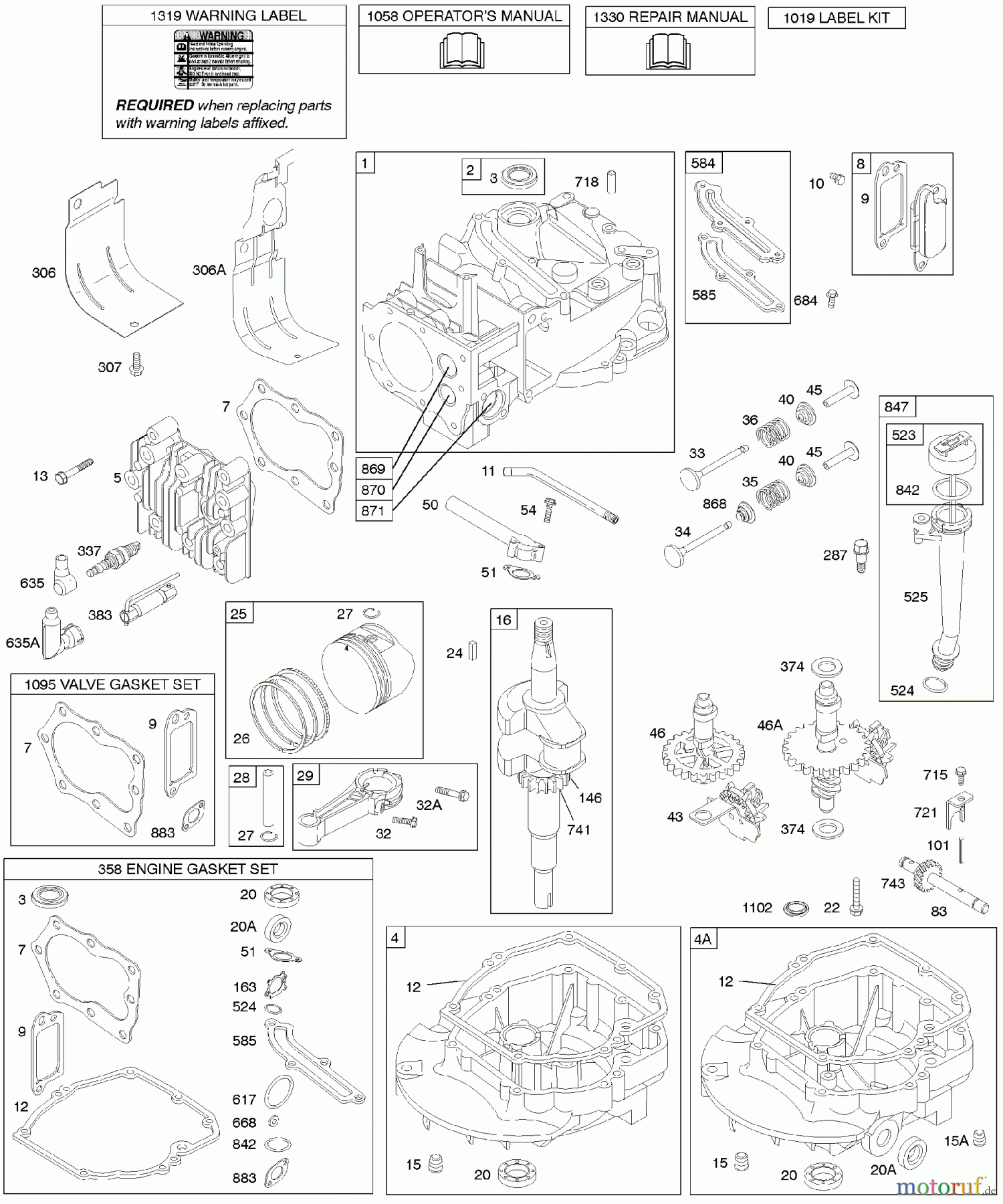  Viking Motoren B & S 12. . . 12H802-1738-B1 D - Nocken, Nockenwelle, Kurbelwelle, Zylinder