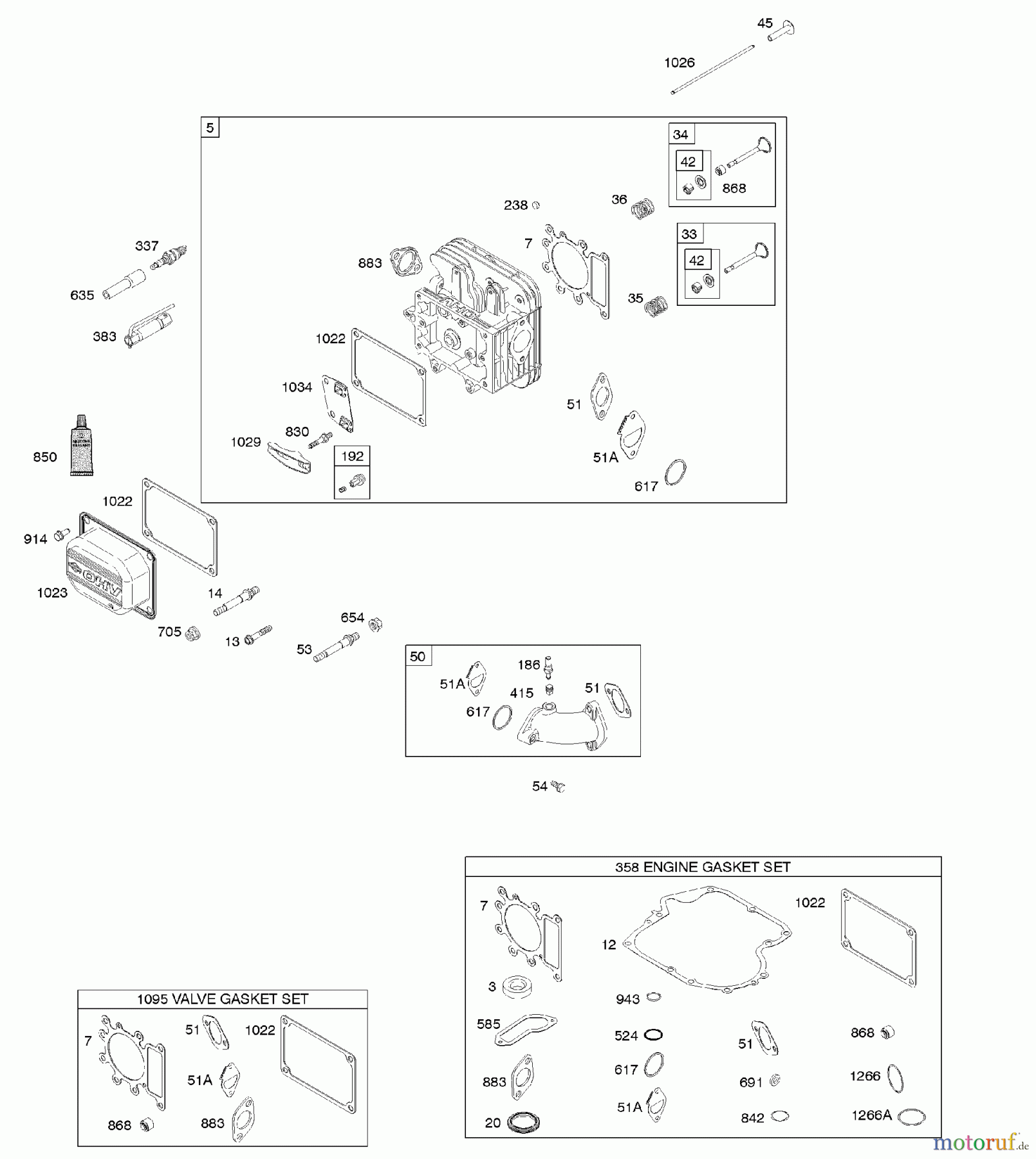  Viking Motoren B & S 21. . . 217802-0110-B1 F - Zylinderkopf, Dichtungssatz - Motor, Dicht