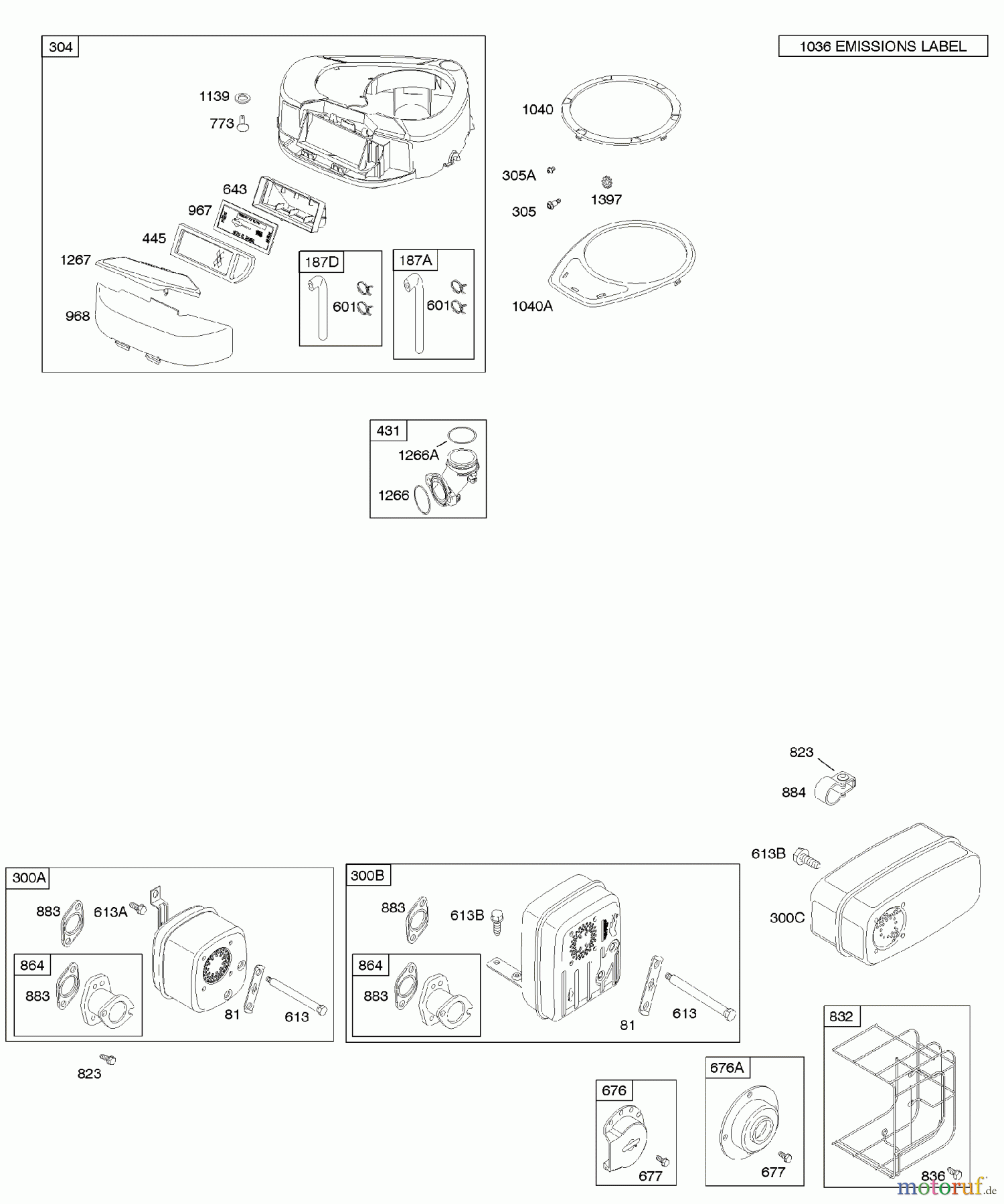  Viking Motoren B & S 21. . . 21A907-0113-E1 A - Luftfilter, Lüftergehäuse, Auslasssystem