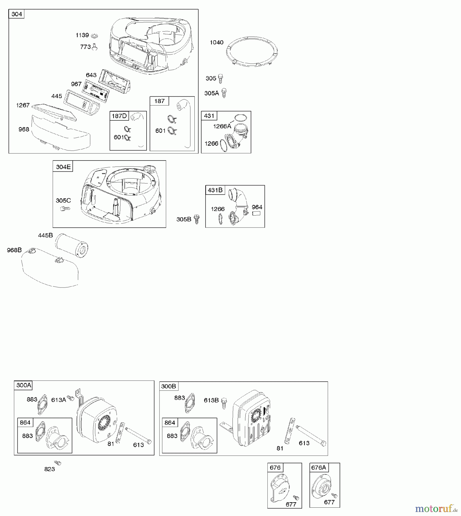  Viking Motoren B & S 21. . . 21B807-0137-B1 A - Luftfilter, Lüftergehäuse, Auslasssystem