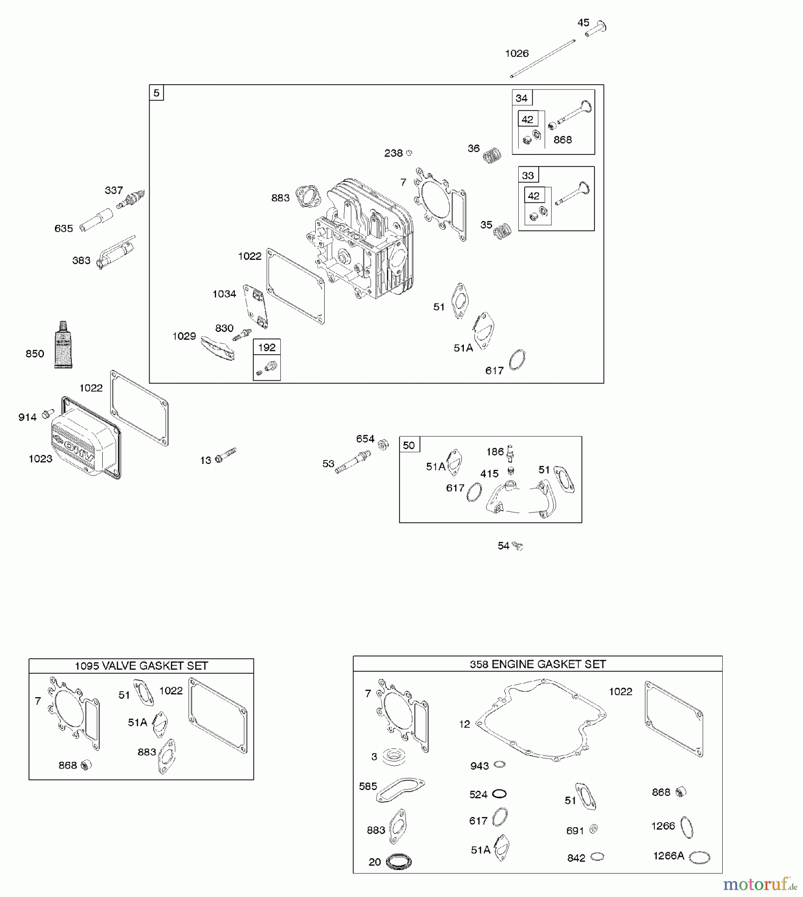  Viking Motoren B & S 21. . . 21B807-0137-B1 F - Zylinderkopf, Dichtungssatz - Motor, Dicht