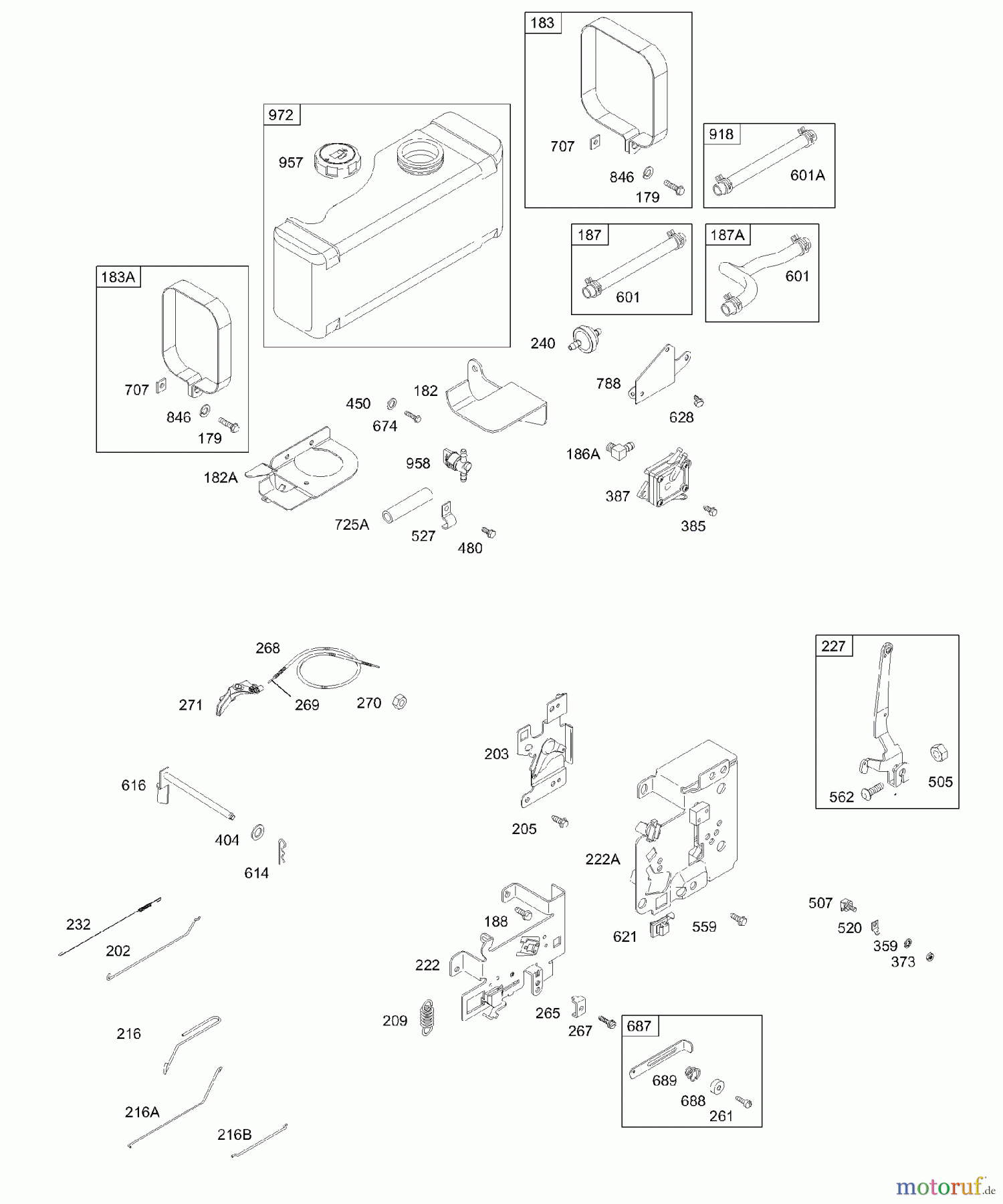  Viking Motoren B & S 28. . . 28B707-1146-E1 G - Kraftstofftank, Schläuche, Pumpe, Bedienel