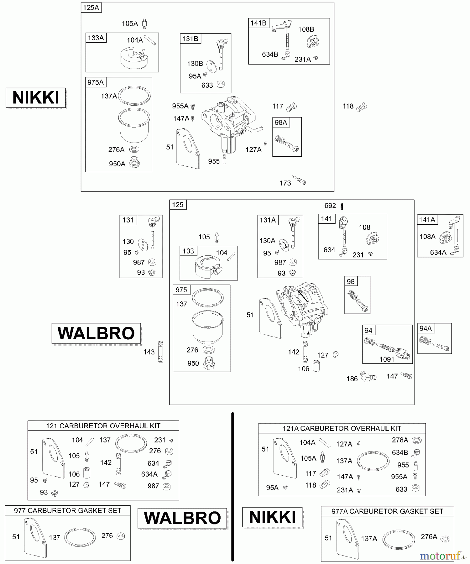  Viking Motoren B & S 28. . . 28M707-1183-E1 D - Vergaser, Dichtungssätze