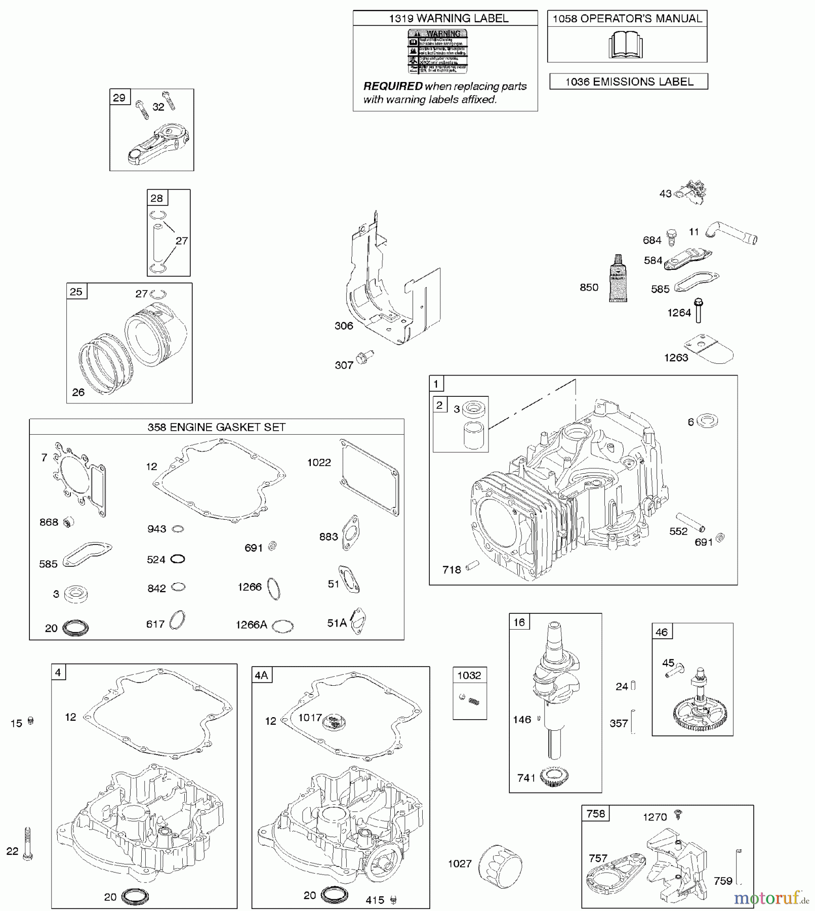  Viking Motoren B & S 31. . . 31A607-0156-B1 C - Nockenwelle, Kurbelwelle, Zylinder, Motors