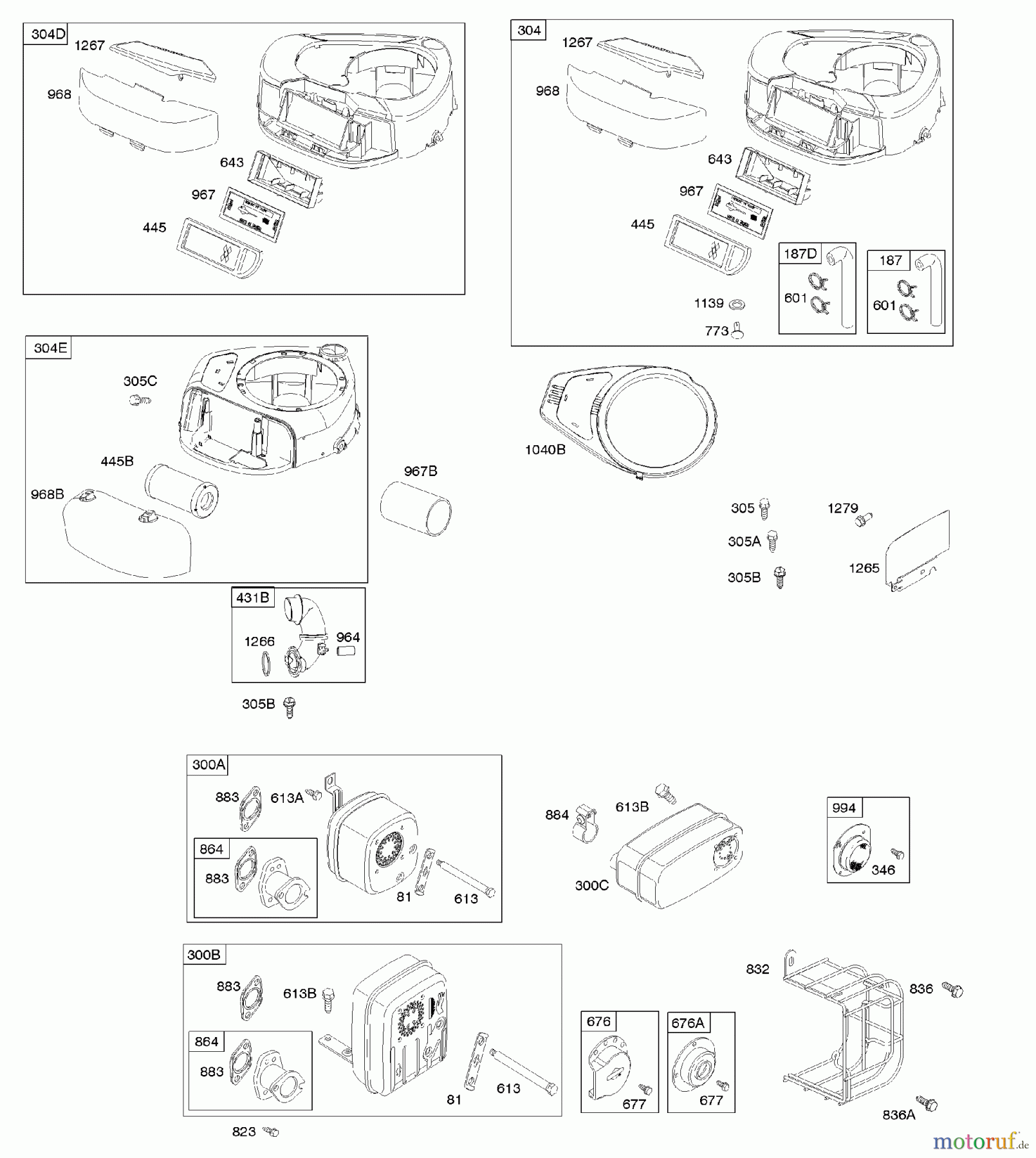  Viking Motoren B & S 31. . . 31G777-0120-E1 A - Luftfilter, Lüftergehäuse, Auslasssystem