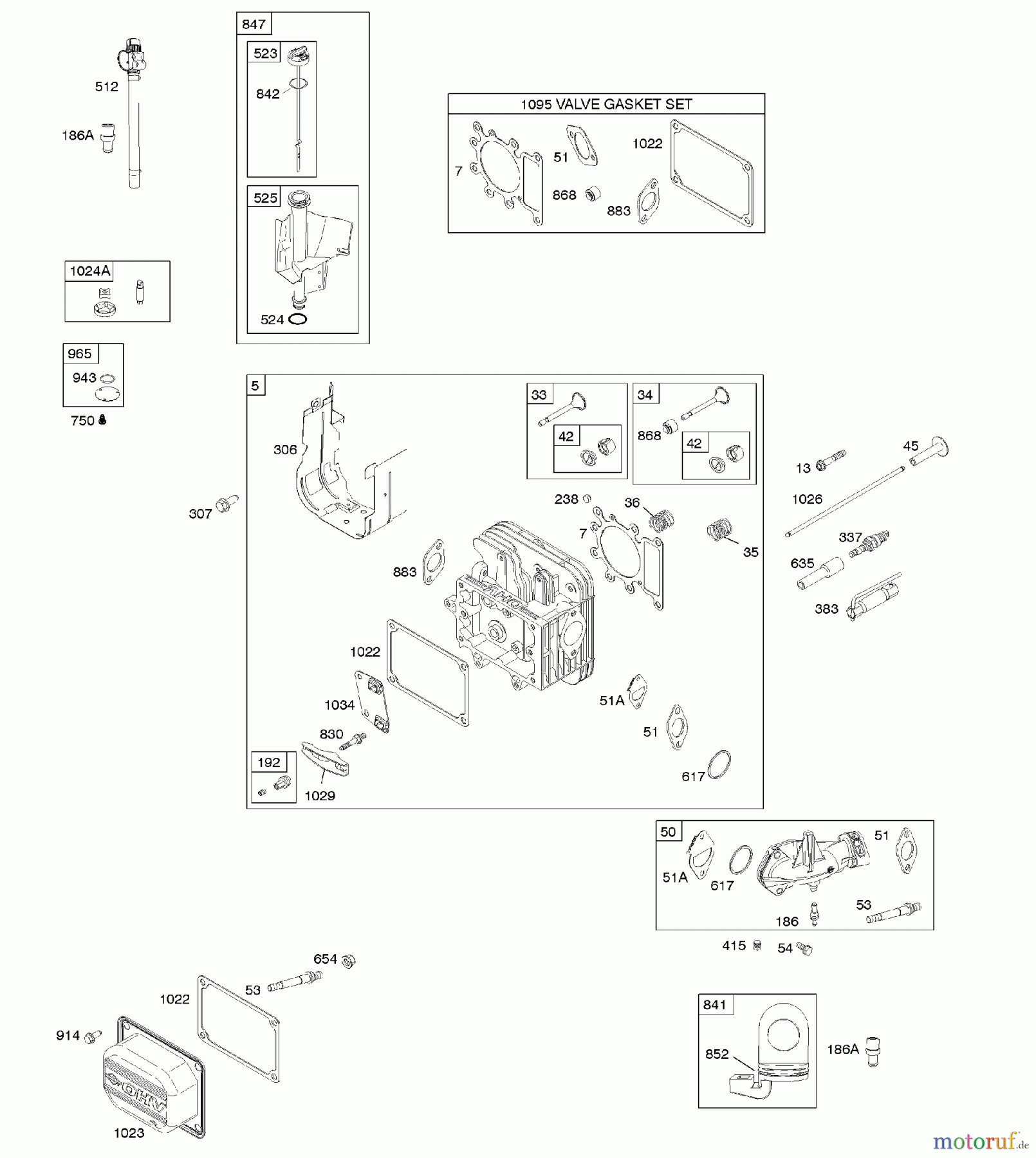  Viking Motoren B & S 31. . . 31G777-0300-B1 E - Zylinderkopf, Dichtungssatz - Ventil, Einl