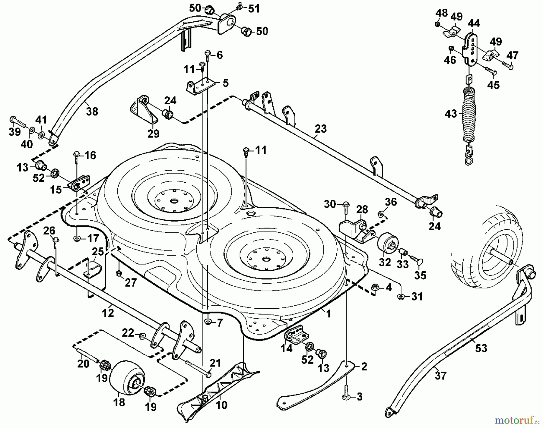  Viking Aufsitzmäher Mähwerke AMM 442 (MF 460, 480),  AME 442  (MF 480) A - Gehäuse, Aufhängung