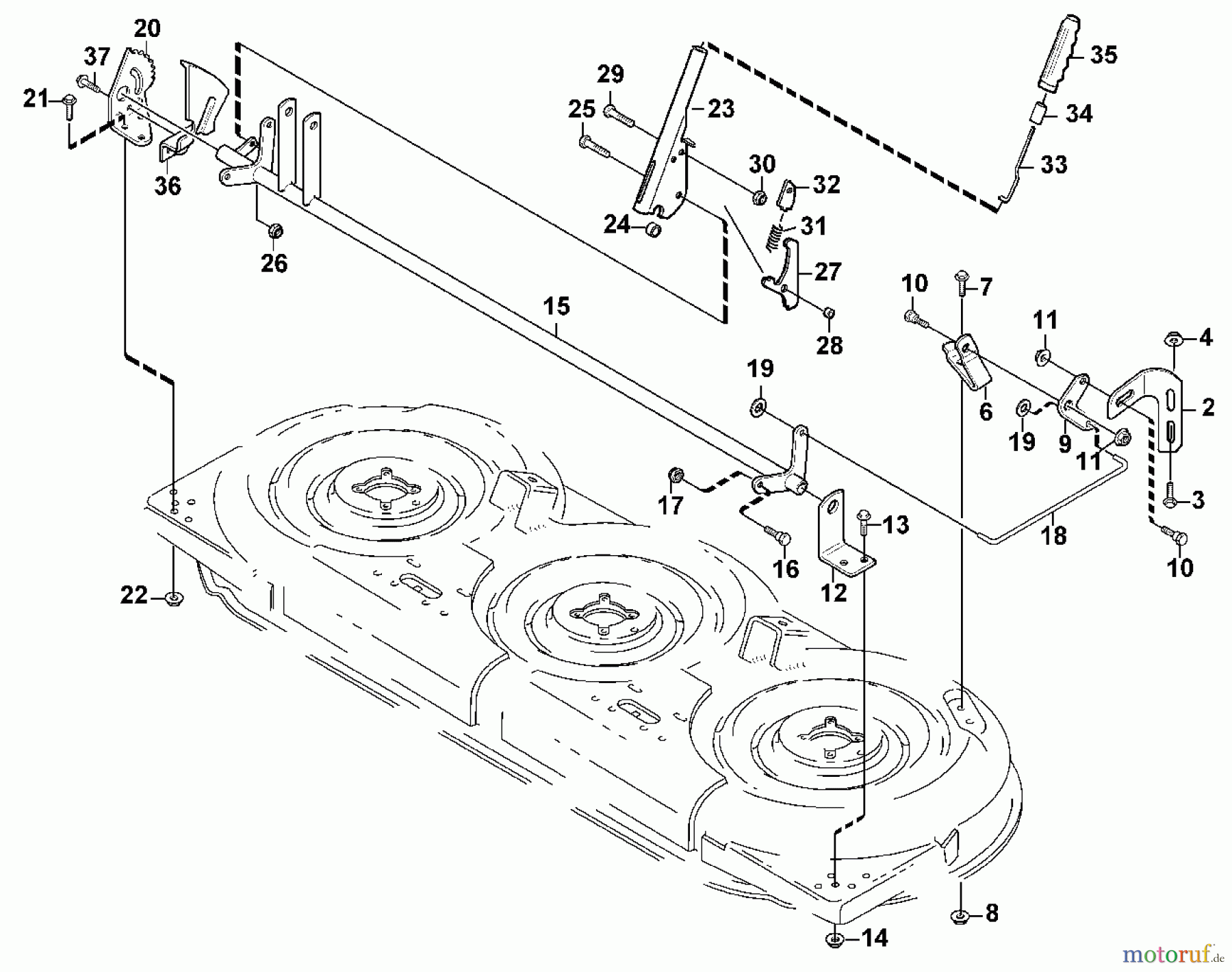  Viking Aufsitzmäher Mähwerke AMM 848, AME 848  (MF 860, 880, 890 PRO) B - Höhenverstellung (manuell)