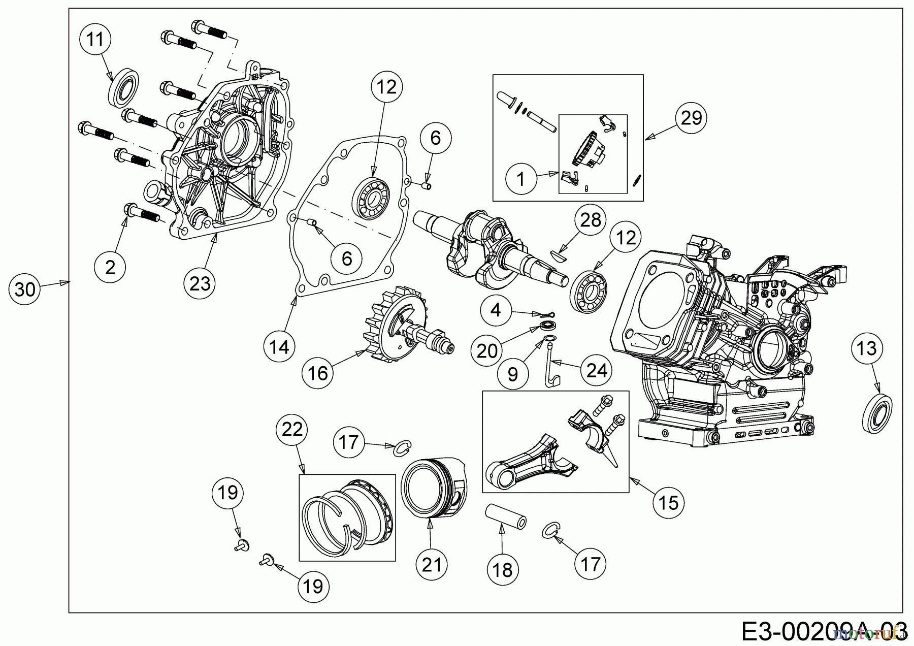  MTD-Motoren Horizontal 370-JHA 752Z370-JHA  (2020) Kolben, Kurbelwelle, Nockenwelle, Pleuel