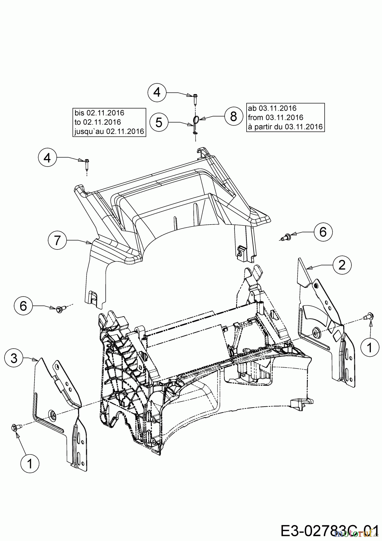  MTD Motormäher mit Antrieb 53 SPOSE 12AEPCS7678  (2020) Abdeckung hinten, Holmbraketten