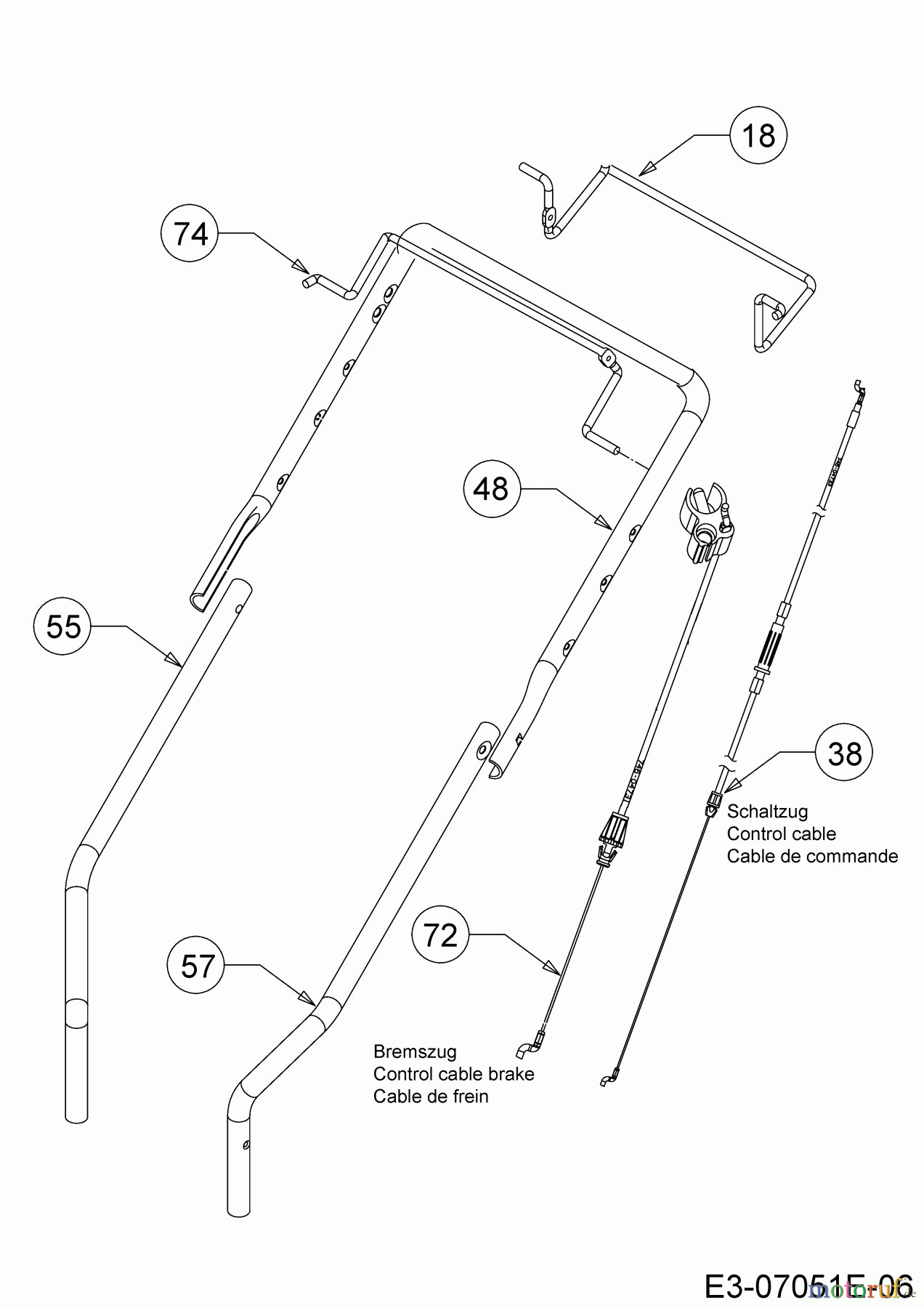  MTD Motormäher mit Antrieb Smart 395 SPO 12CBB1SJ600  (2019) Bremszug, Schaltzug, Bremsbügel, Schaltbügel, Holm