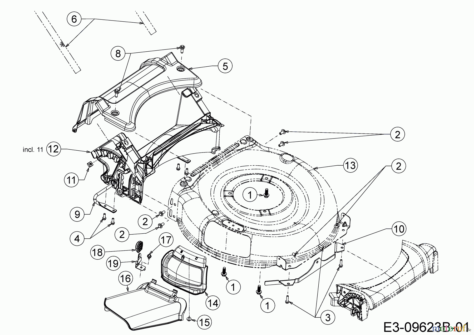  MTD Motormäher mit Antrieb Smart 53 MSPB 12A-A05D600  (2019) Deflektor, Mähwerksgehäuse, Mulchklappe, Leitstück hinten