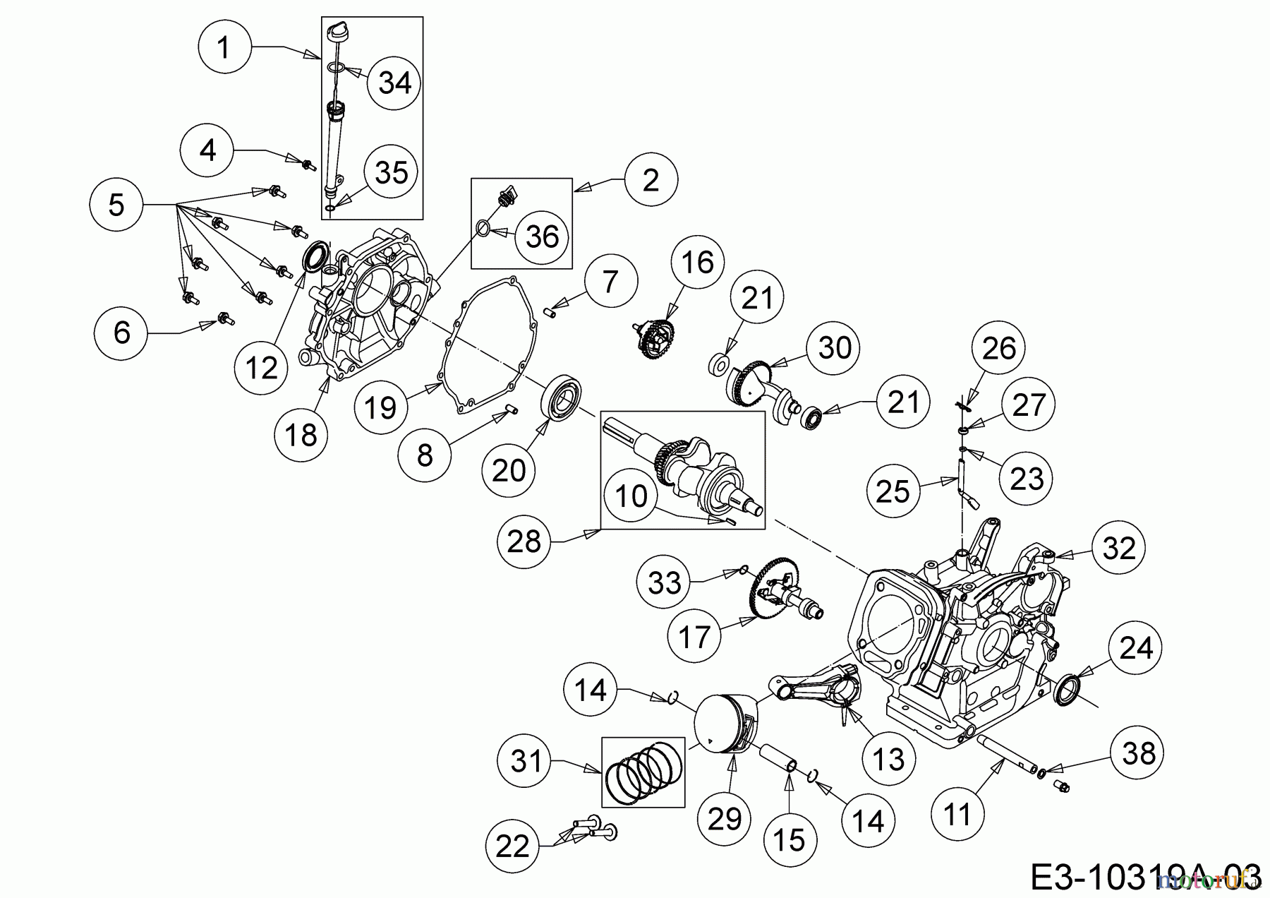  MTD-Motoren Horizontal 690-WHA 752Z690-WHA  (2020) Kolben, Kurbelwelle, Nockenwelle, Pleuel