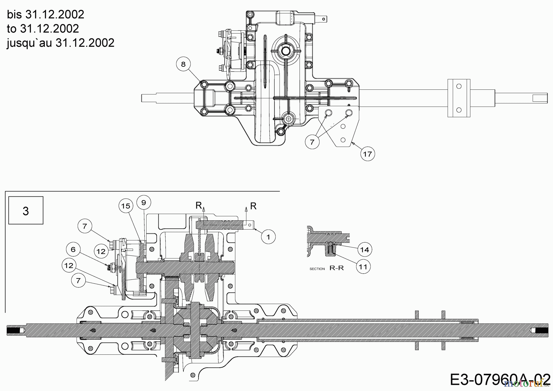  Lawnflite Rasentraktoren 705 13AP508E611  (2002) Getriebe 618-0580 bis 31.12.2002