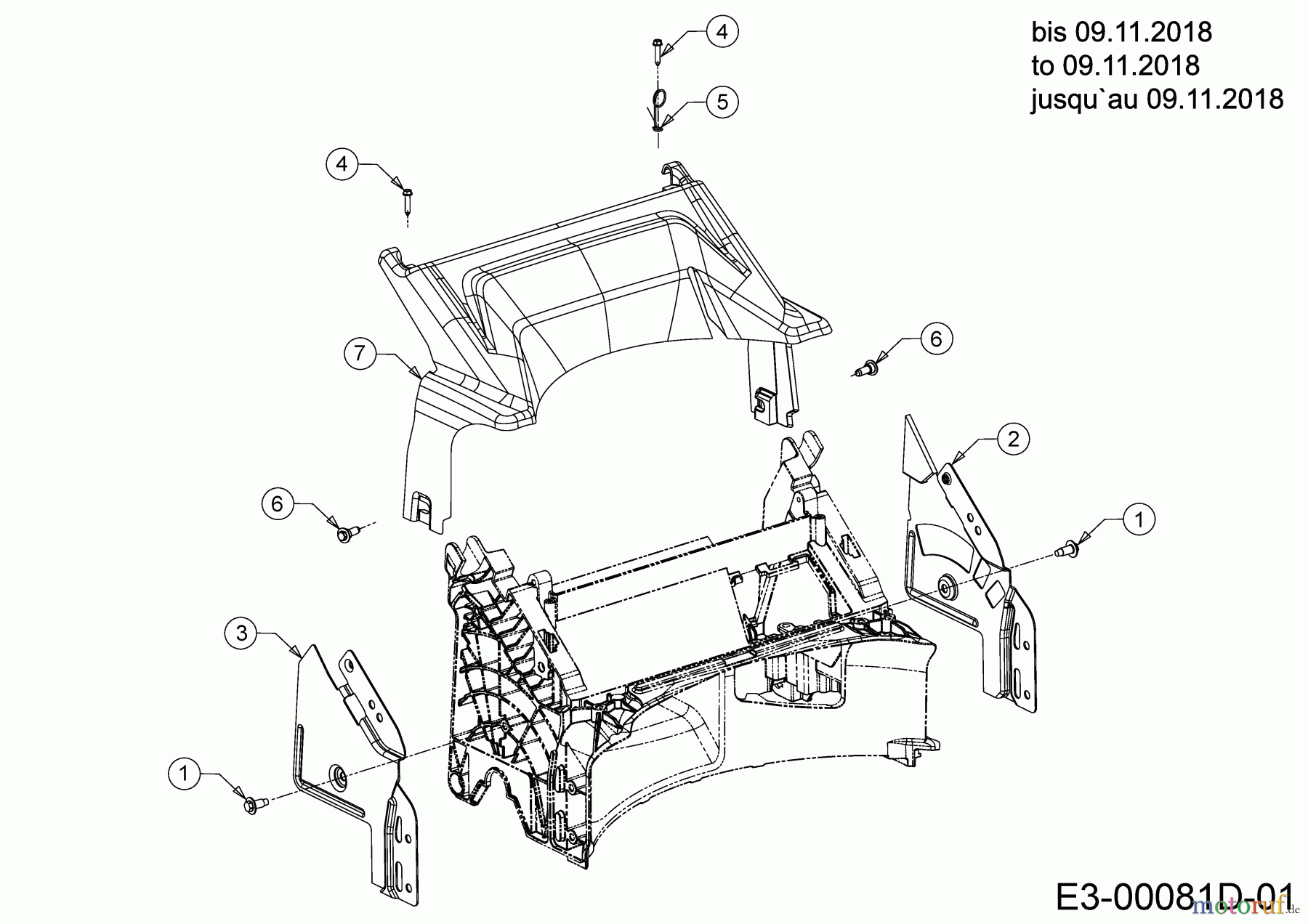  Cub Cadet Motormäher mit Antrieb LM3 CR53S 12BBPV5L603 (2019) Abdeckung hinten, Holmbraketten bis 09.11.2018