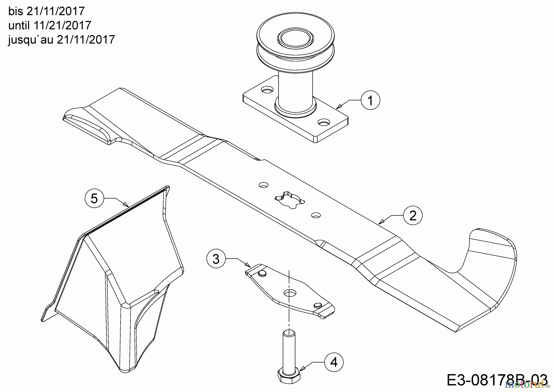  Cub Cadet Motormäher mit Antrieb LM3 CR46SG 12ABTV5E603G  (2018) Messer, Messeraufnahme, Mulchstopfen bis 21/11/2017